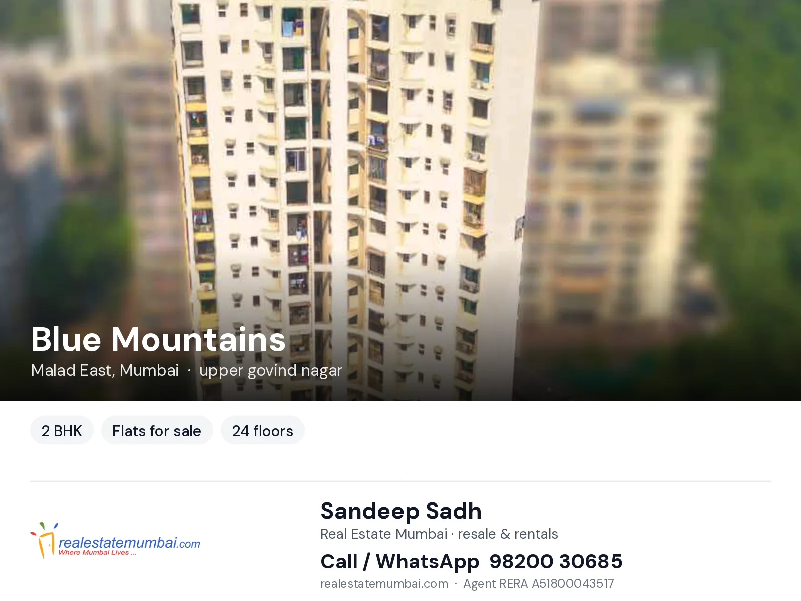 Blue Mountains, Malad East, Mumbai — 2 BHK flats for sale | Real Estate Mumbai, Sandeep Sadh 98200 30685