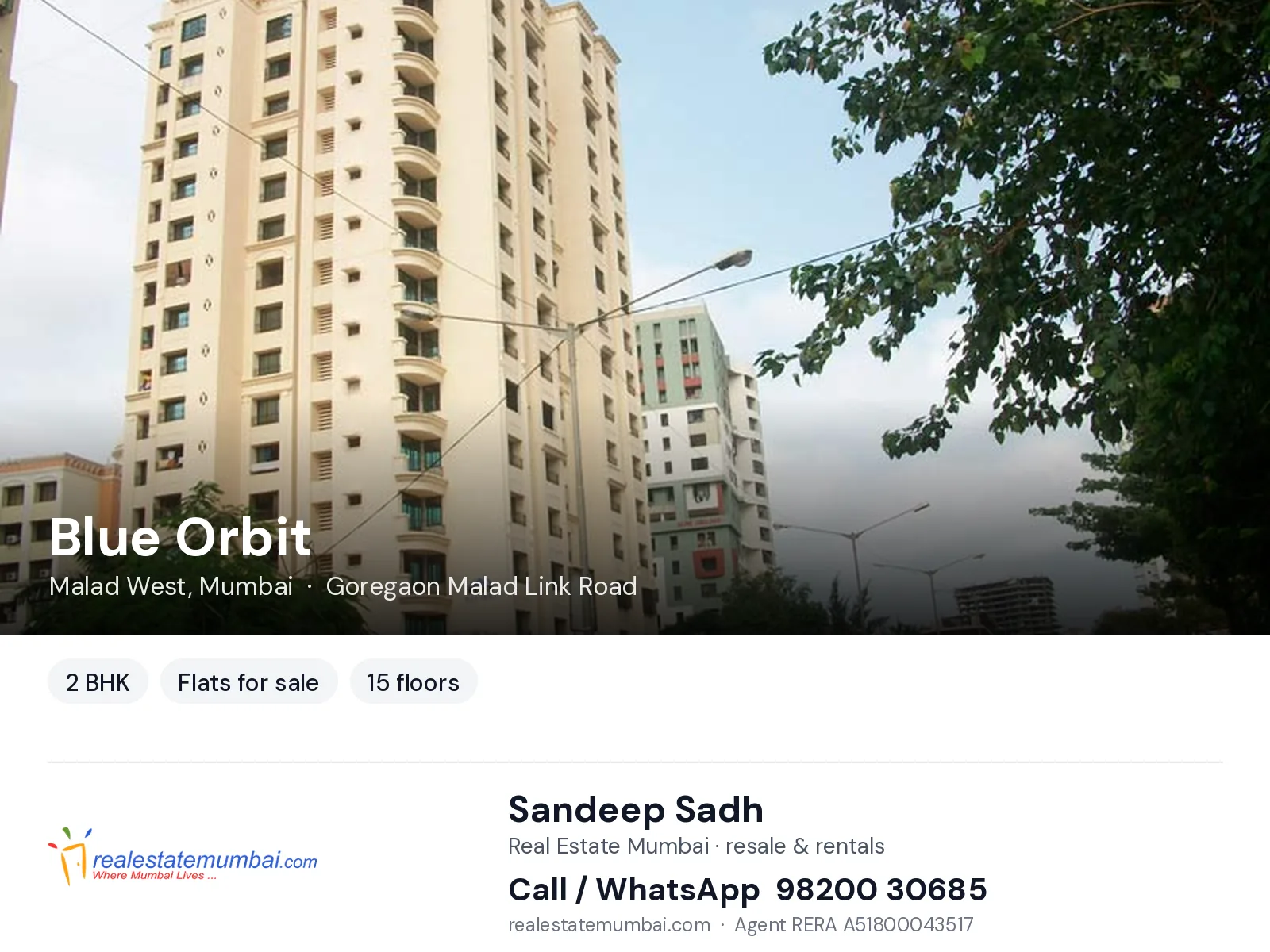 Blue Orbit, Malad West, Mumbai — 2 BHK flats for sale | Real Estate Mumbai, Sandeep Sadh 98200 30685