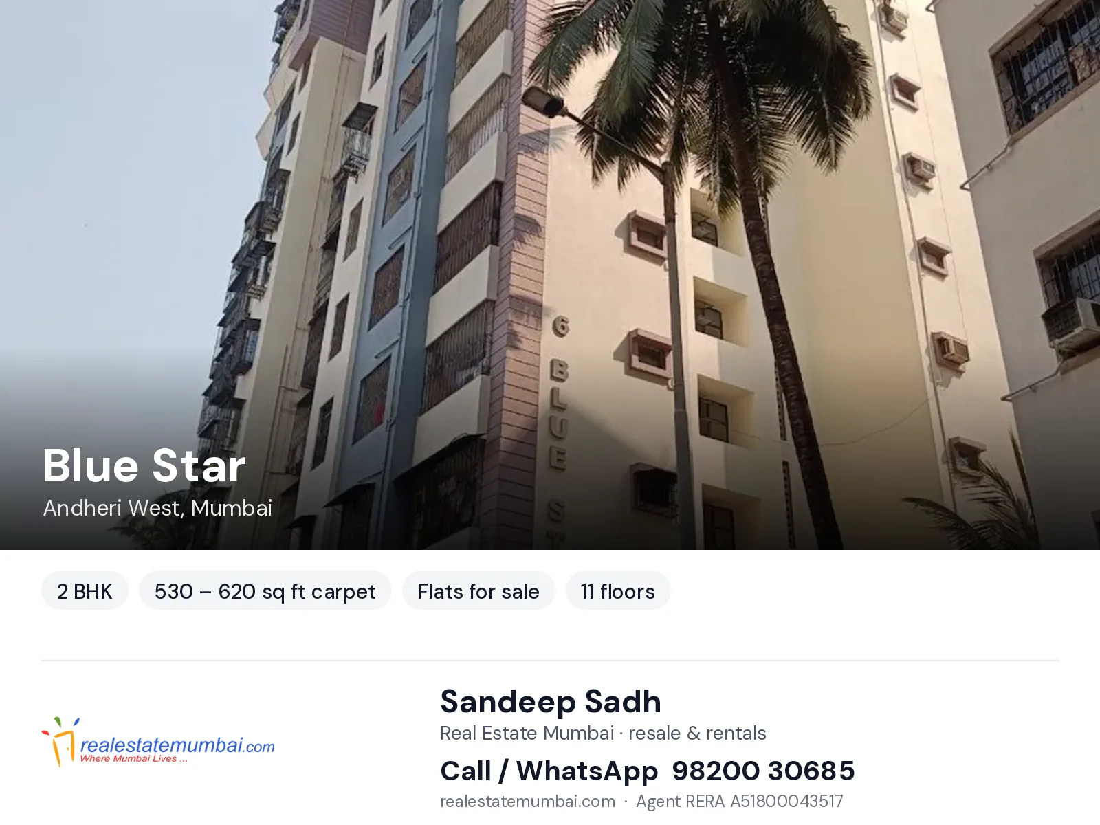 Blue Star, Andheri West, Mumbai — 2 BHK flats for sale | Real Estate Mumbai, Sandeep Sadh 98200 30685