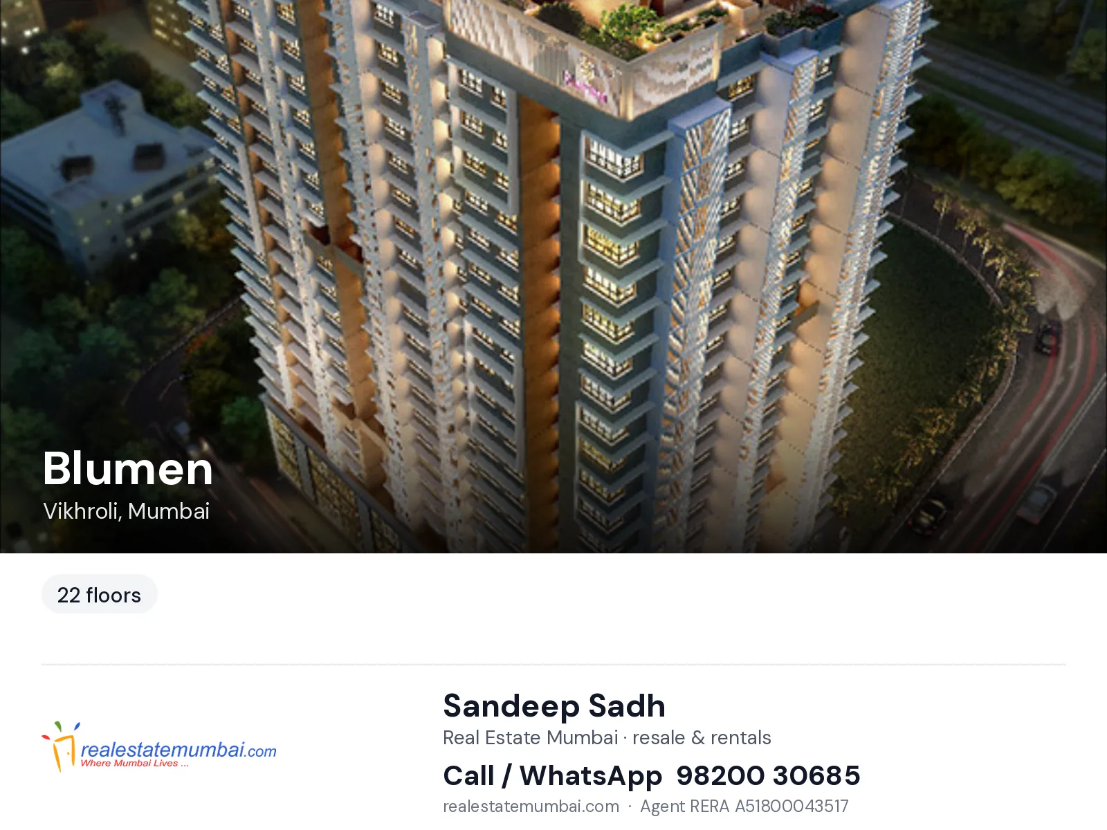 Blumen, Vikhroli, Mumbai — flats | Real Estate Mumbai, Sandeep Sadh 98200 30685