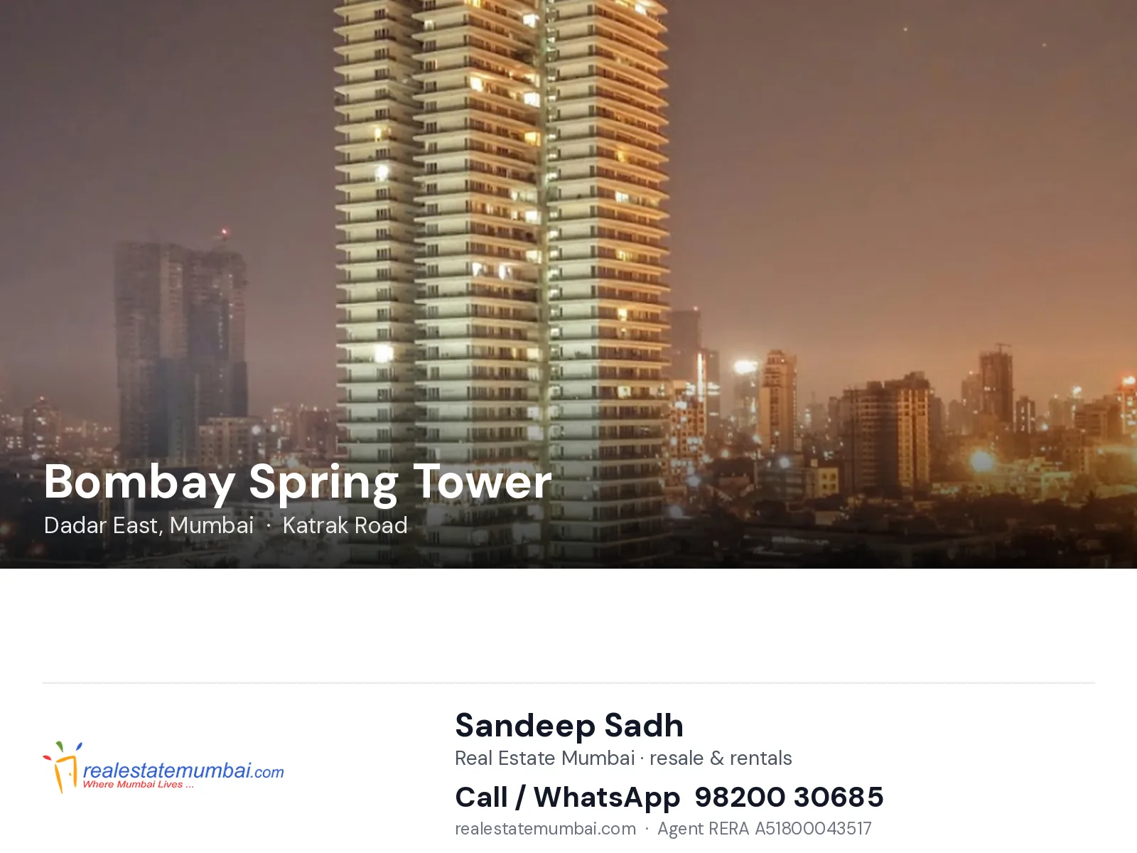 Bombay Spring Tower, Dadar East, Mumbai — flats | Real Estate Mumbai, Sandeep Sadh 98200 30685
