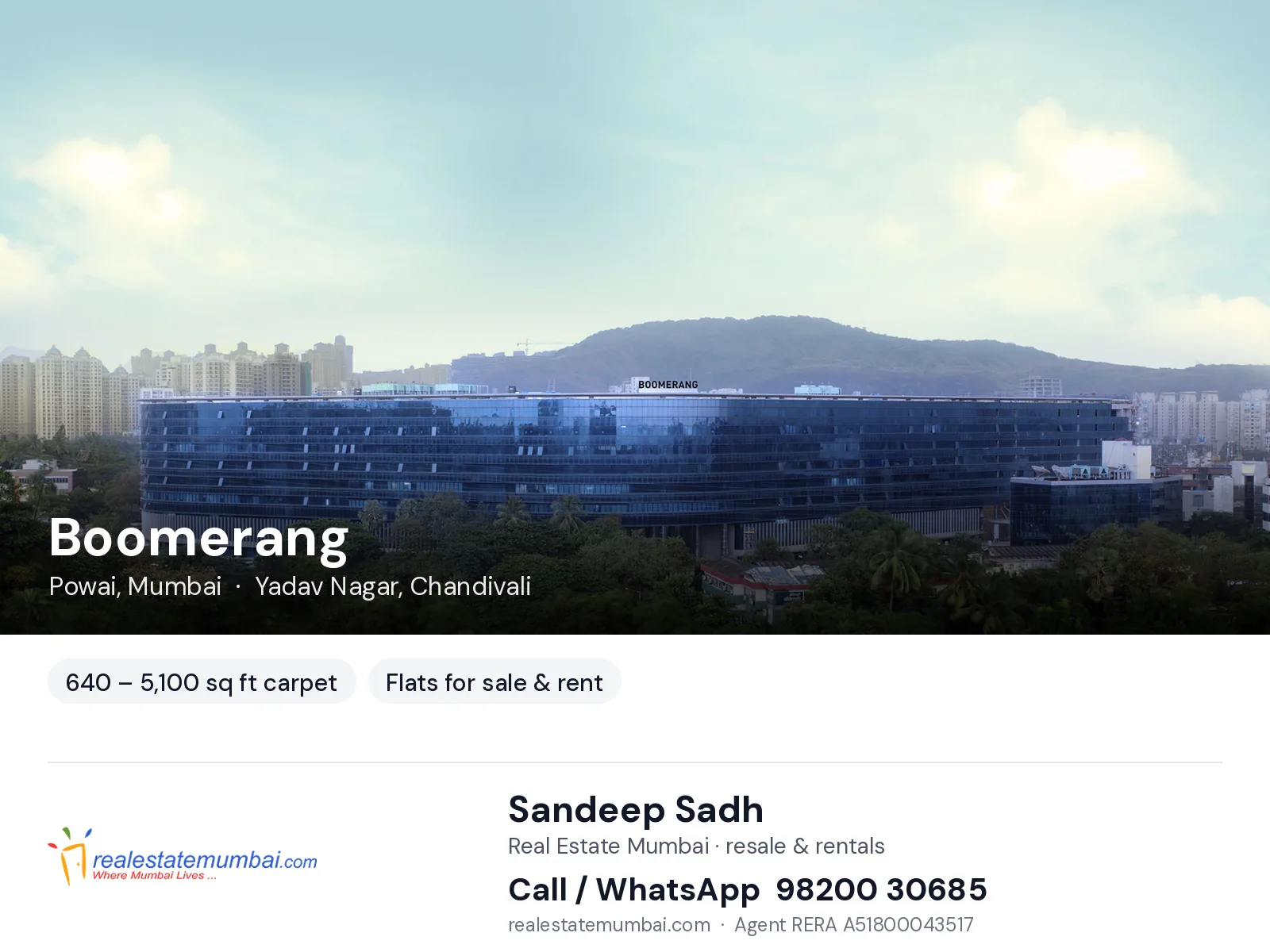 Boomerang, Powai, Mumbai — flats for sale & rent | Real Estate Mumbai, Sandeep Sadh 98200 30685