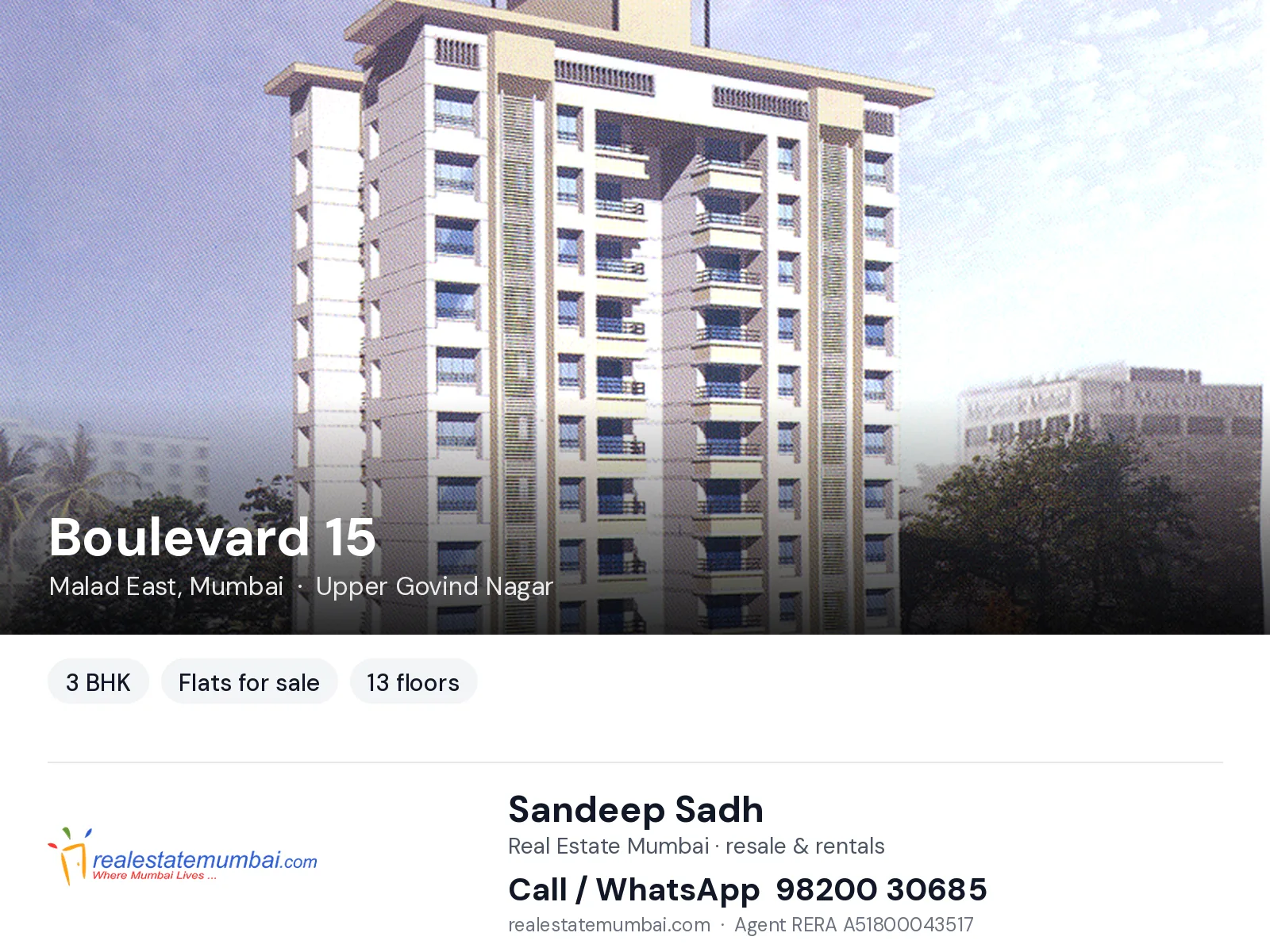 Boulevard 15, Malad East, Mumbai — 3 BHK flats for sale | Real Estate Mumbai, Sandeep Sadh 98200 30685