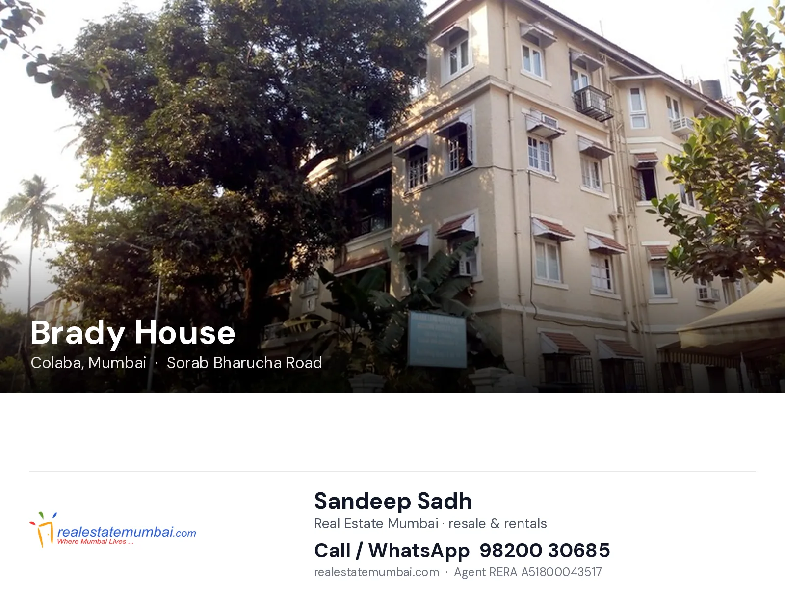 Brady House, Colaba, Mumbai — flats | Real Estate Mumbai, Sandeep Sadh 98200 30685