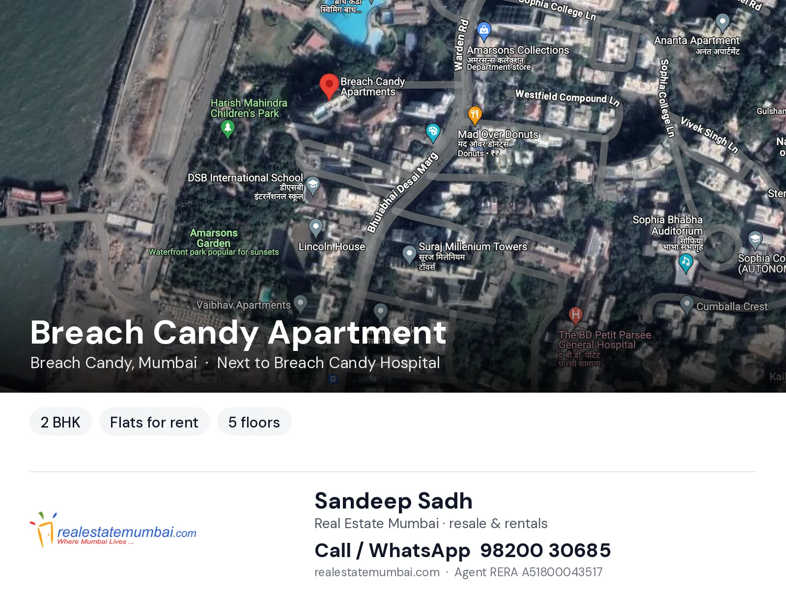 Breach Candy Apartment, Breach Candy, Mumbai — 2 BHK flats for rent | Real Estate Mumbai, Sandeep Sadh 98200 30685