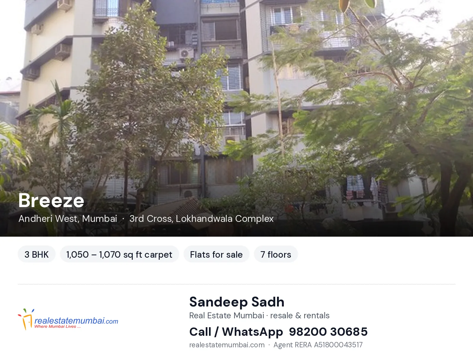 Breeze, Andheri West, Mumbai — 3 BHK flats for sale | Real Estate Mumbai, Sandeep Sadh 98200 30685