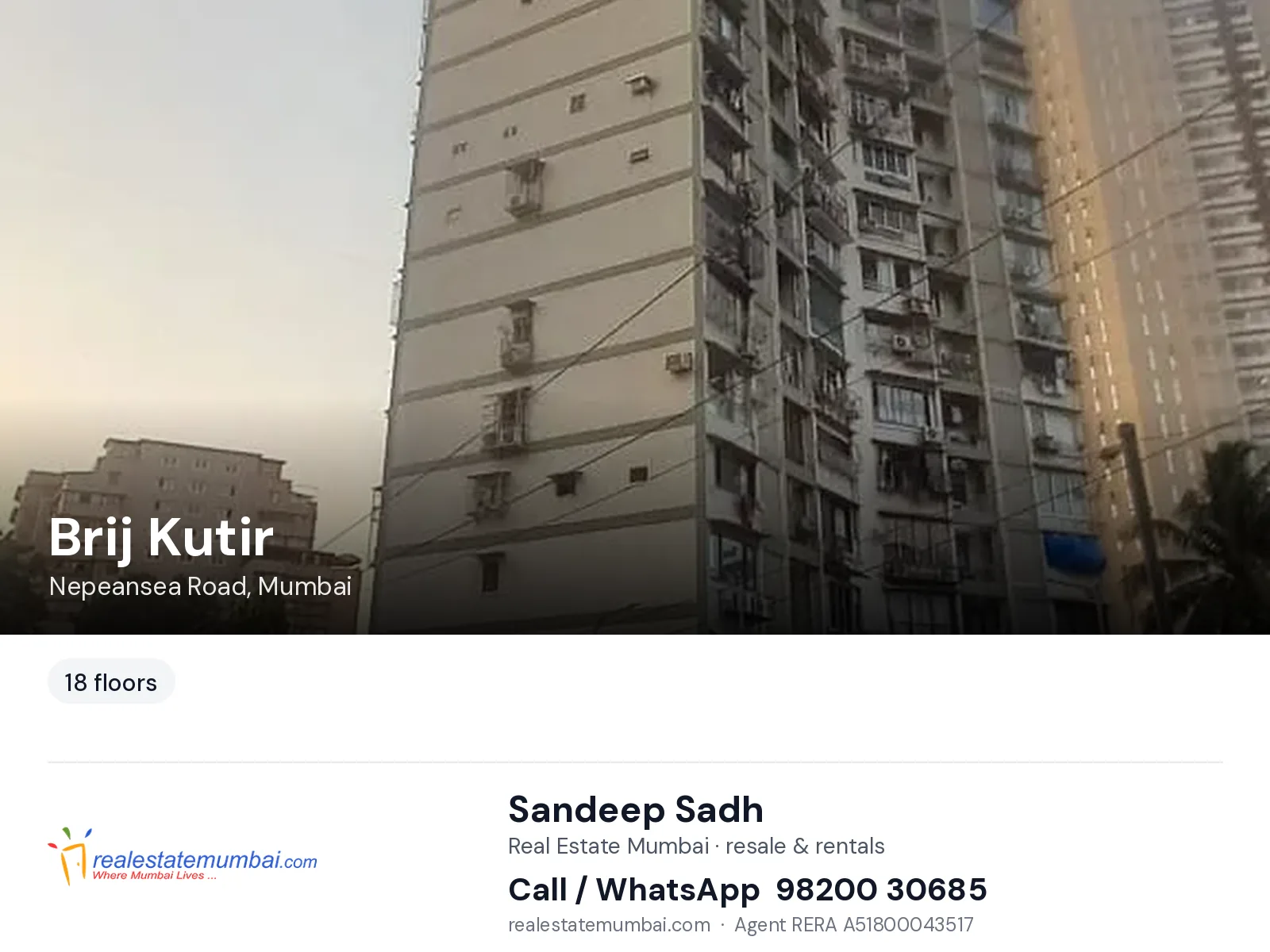 Brij Kutir, Nepeansea Road, Mumbai — flats | Real Estate Mumbai, Sandeep Sadh 98200 30685