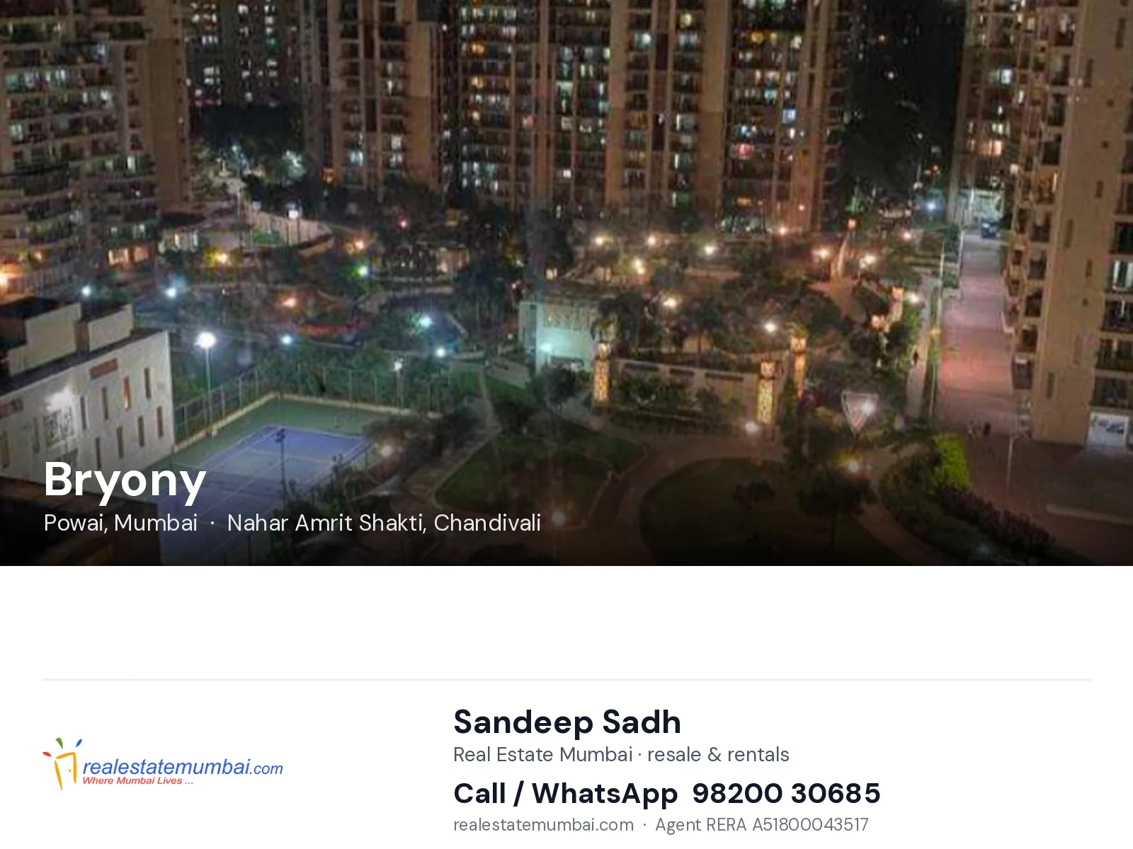 Bryony, Powai, Mumbai — flats | Real Estate Mumbai, Sandeep Sadh 98200 30685