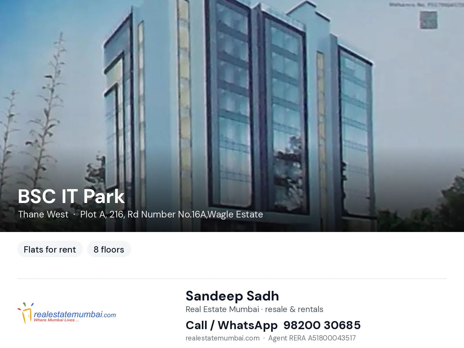 BSC IT Park, Thane West — flats for rent | Real Estate Mumbai, Sandeep Sadh 98200 30685