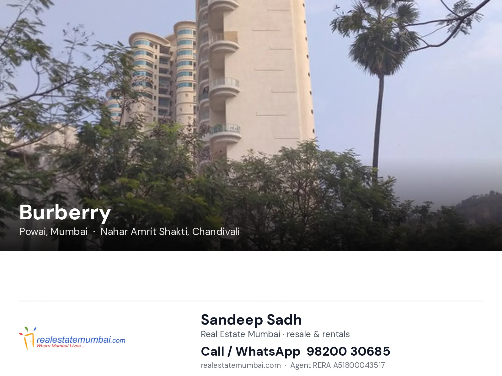 Burberry, Powai, Mumbai — flats | Real Estate Mumbai, Sandeep Sadh 98200 30685