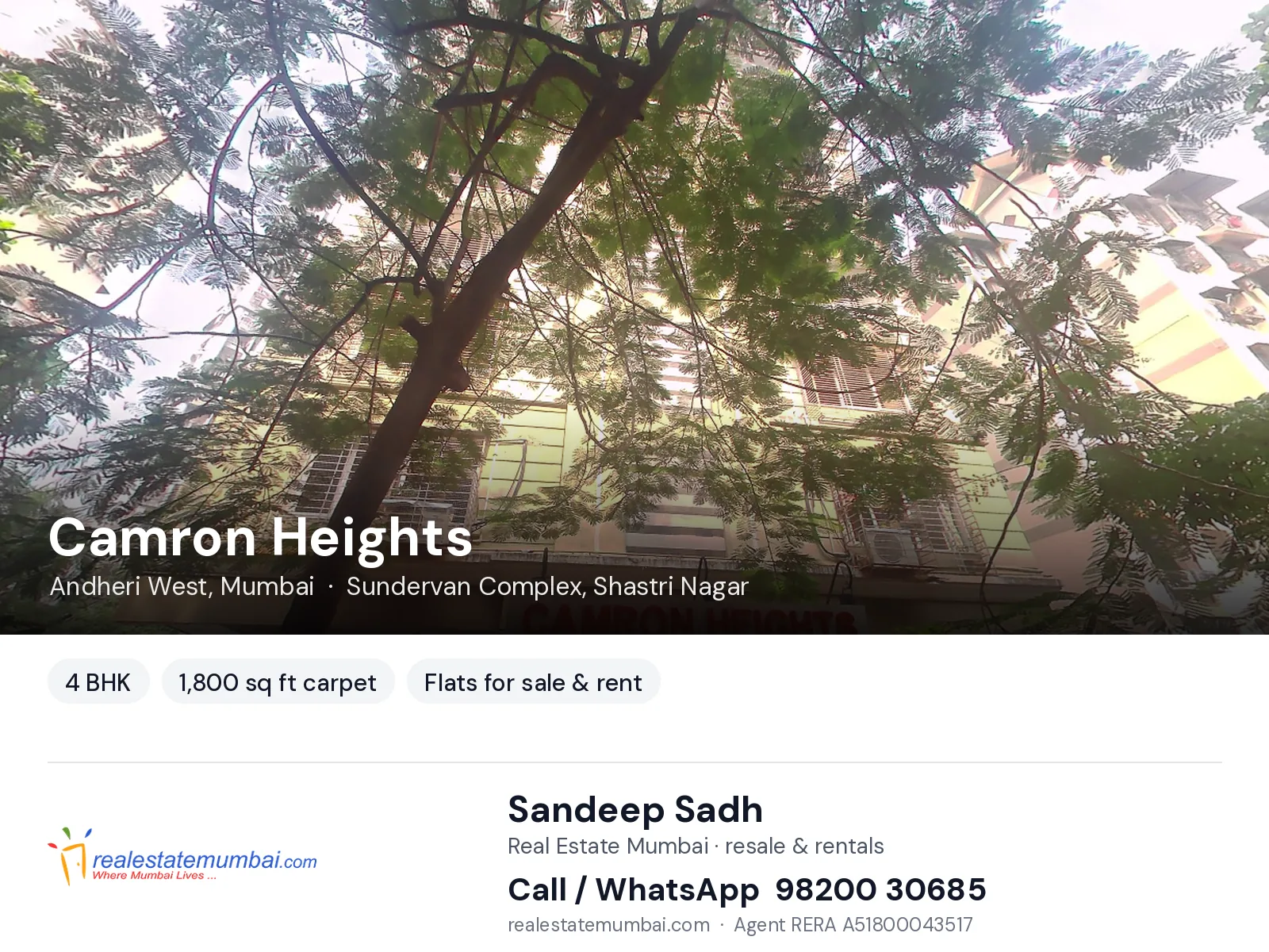 Camron Heights, Andheri West, Mumbai — 4 BHK flats for sale & rent | Real Estate Mumbai, Sandeep Sadh 98200 30685