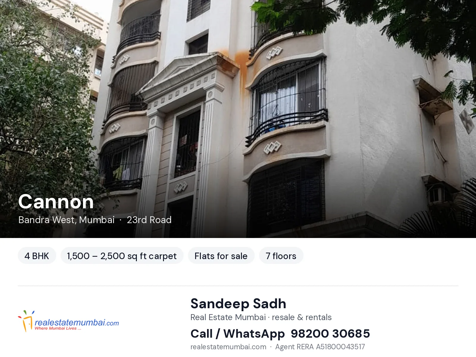 Cannon, Bandra West, Mumbai — 4 BHK flats for sale | Real Estate Mumbai, Sandeep Sadh 98200 30685