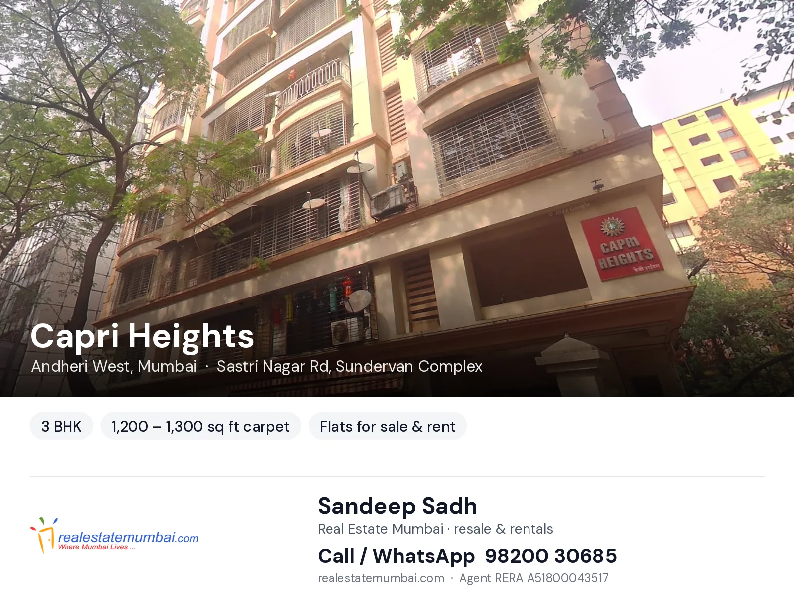 Capri Heights, Andheri West, Mumbai — 3 BHK flats for sale & rent | Real Estate Mumbai, Sandeep Sadh 98200 30685
