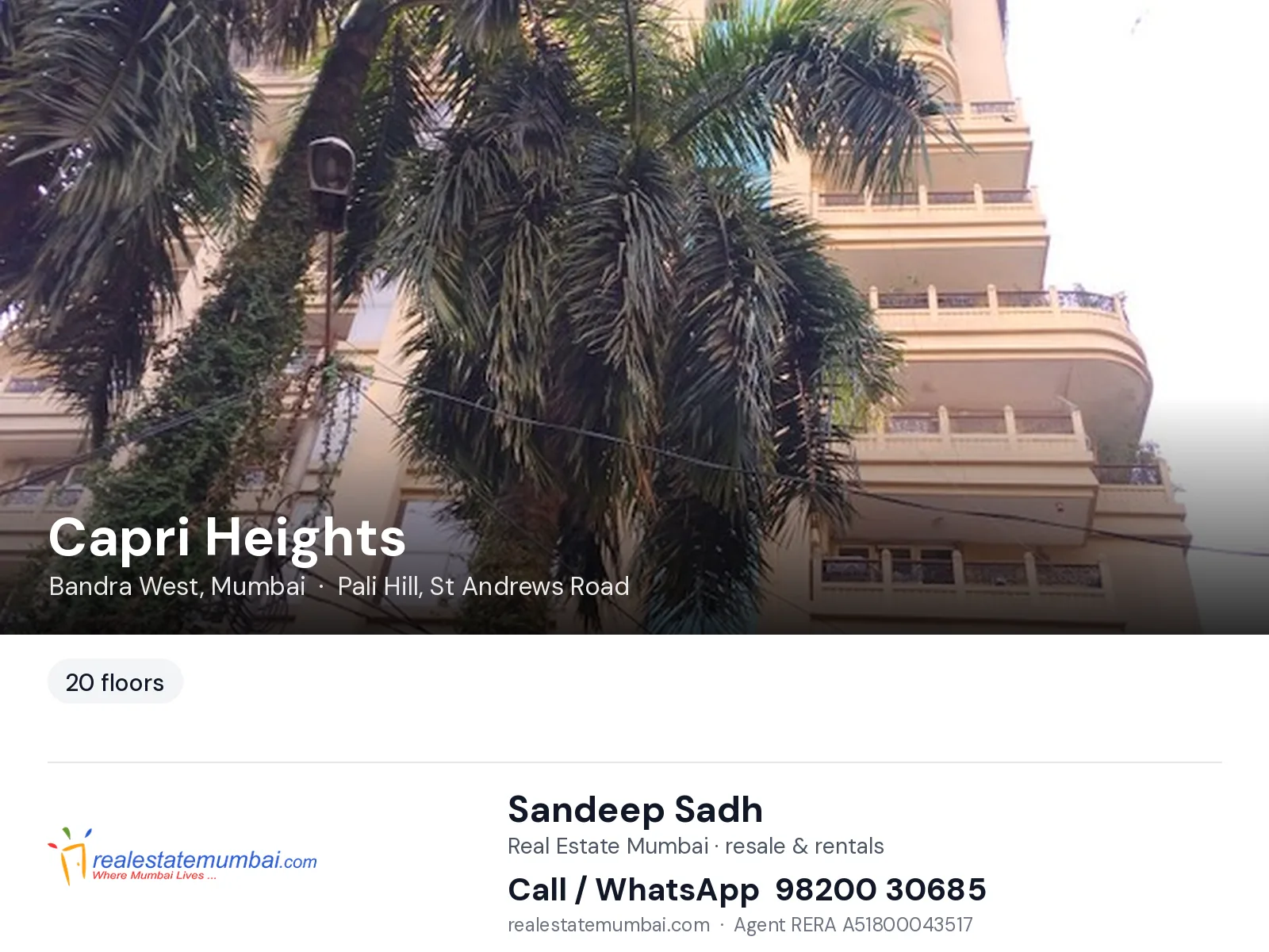 Capri Heights, Bandra West, Mumbai — flats | Real Estate Mumbai, Sandeep Sadh 98200 30685