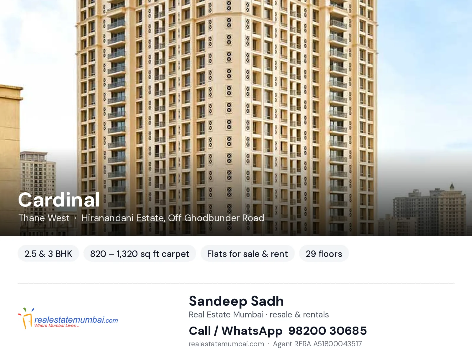 Cardinal, Thane West — 2.5 & 3 BHK flats for sale & rent | Real Estate Mumbai, Sandeep Sadh 98200 30685
