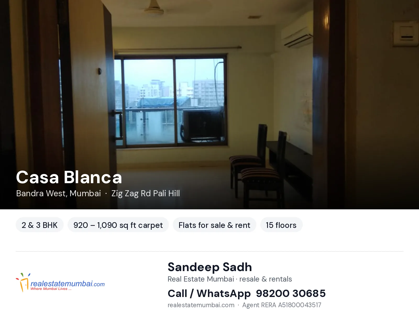 Casa Blanca, Bandra West, Mumbai — 2 & 3 BHK flats for sale & rent | Real Estate Mumbai, Sandeep Sadh 98200 30685