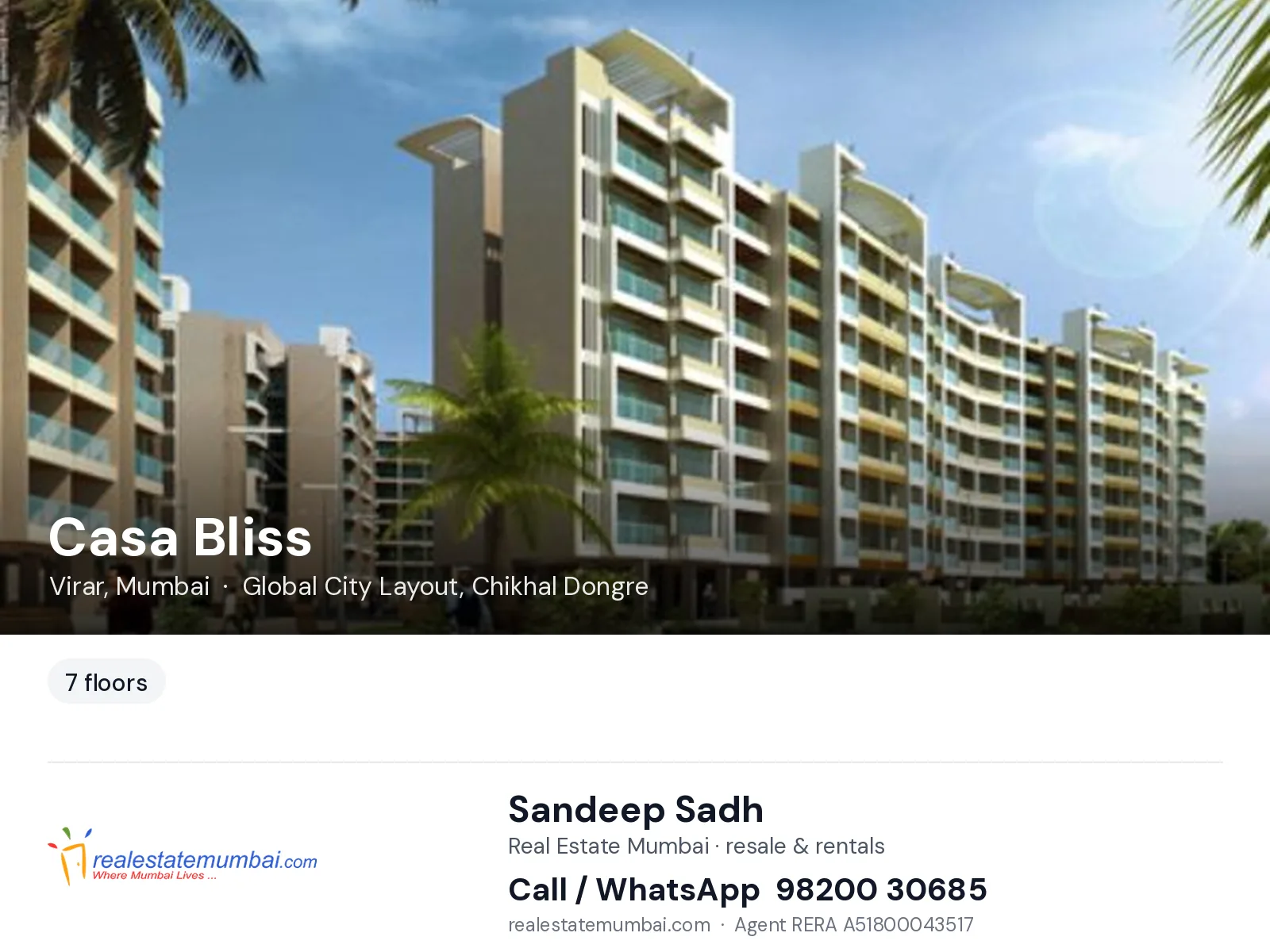 Casa Bliss, Virar, Mumbai — flats | Real Estate Mumbai, Sandeep Sadh 98200 30685