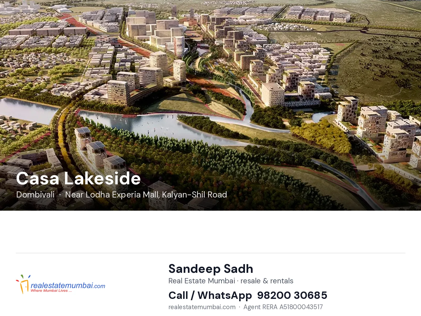 Casa Lakeside, Dombivali — flats | Real Estate Mumbai, Sandeep Sadh 98200 30685