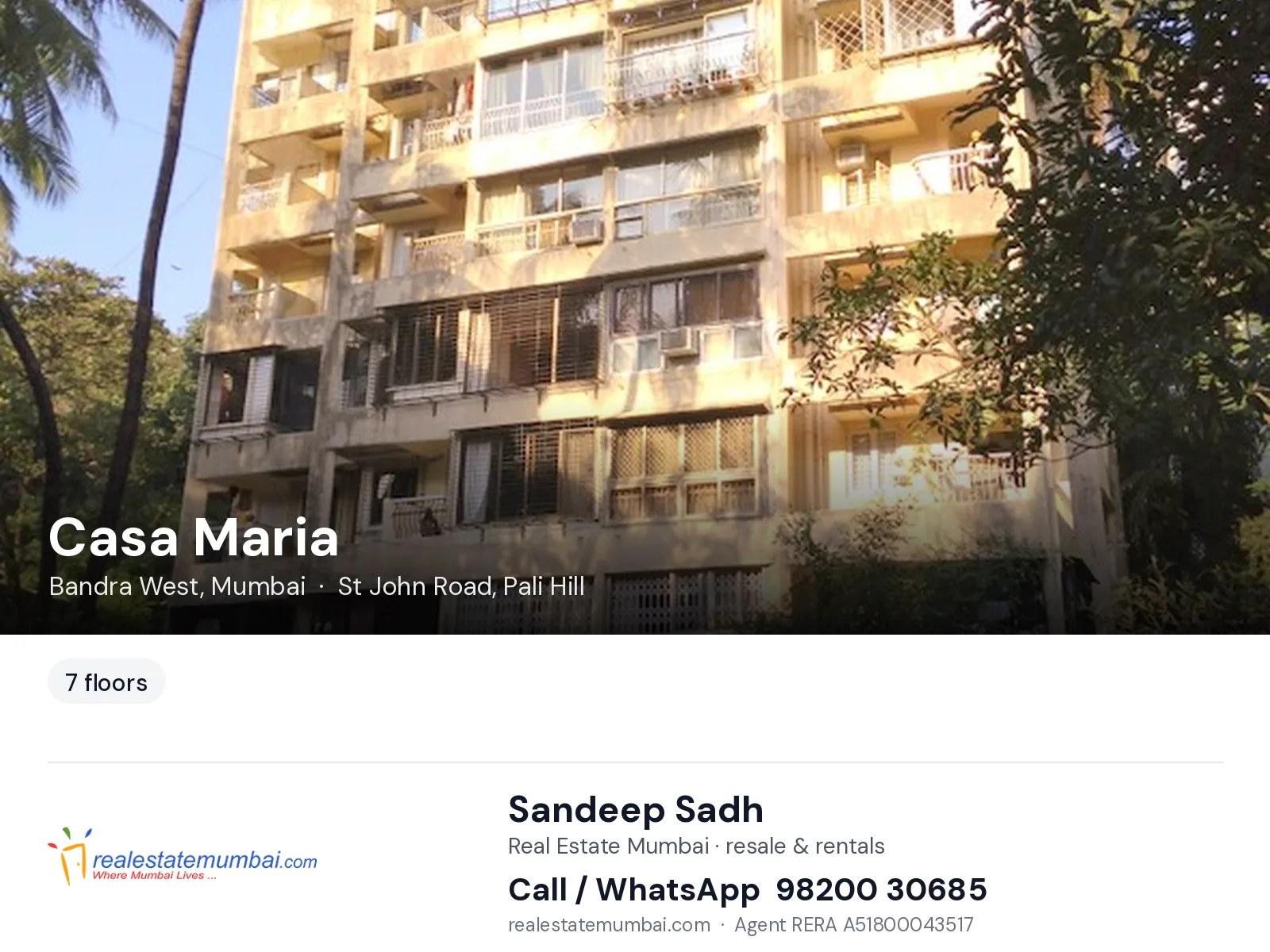 Casa Maria, Bandra West, Mumbai — flats | Real Estate Mumbai, Sandeep Sadh 98200 30685