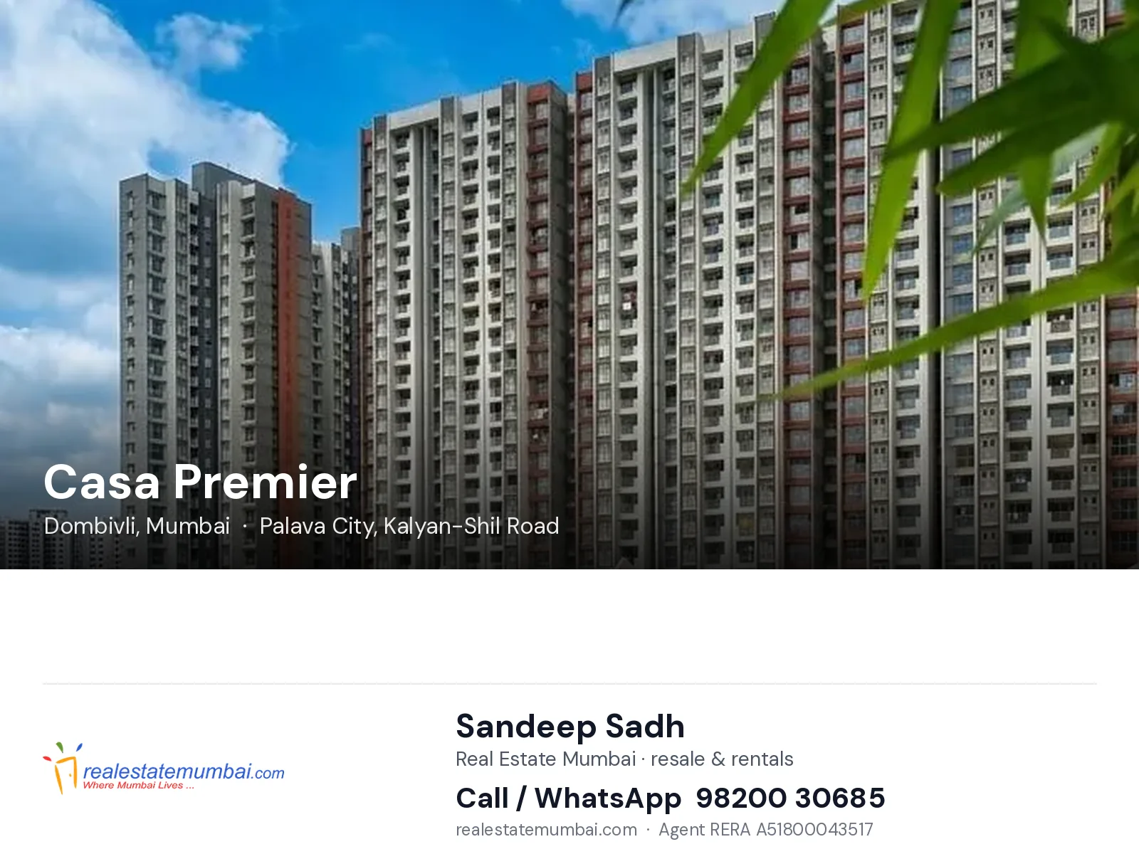 Casa Premier, Dombivli, Mumbai — flats | Real Estate Mumbai, Sandeep Sadh 98200 30685