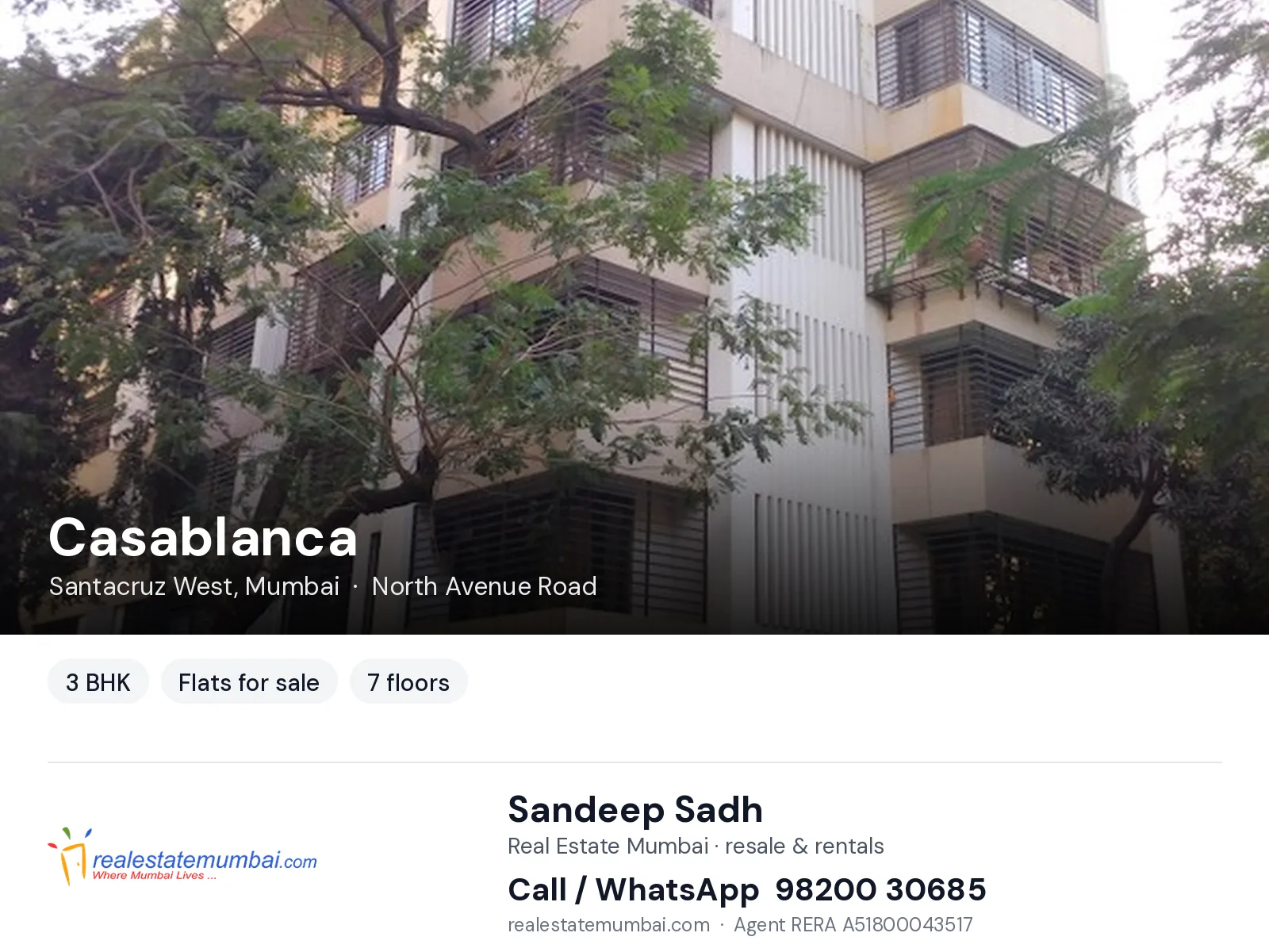 Casablanca, Santacruz West, Mumbai — 3 BHK flats for sale | Real Estate Mumbai, Sandeep Sadh 98200 30685