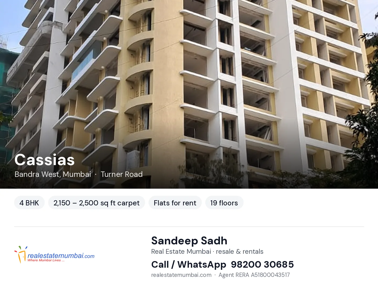 Cassias, Bandra West, Mumbai — 4 BHK flats for rent | Real Estate Mumbai, Sandeep Sadh 98200 30685