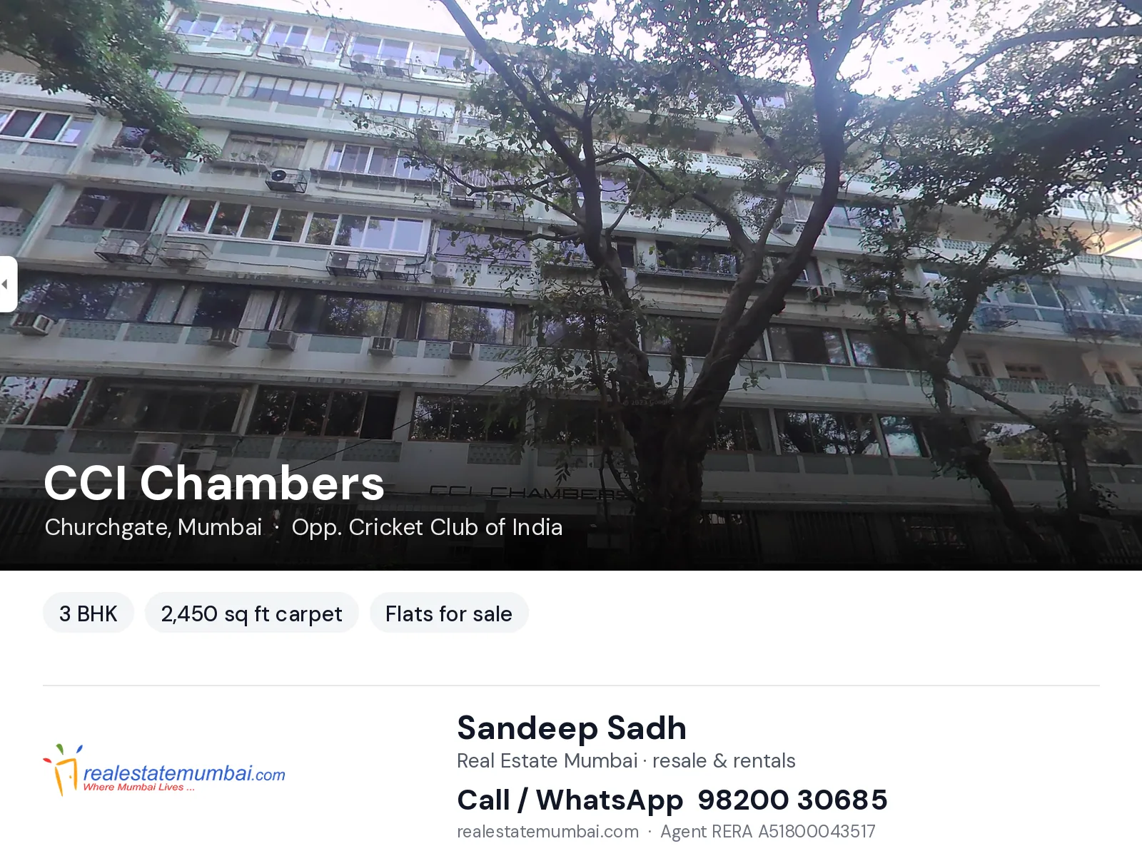 CCI Chambers, Churchgate, Mumbai — 3 BHK flats for sale | Real Estate Mumbai, Sandeep Sadh 98200 30685