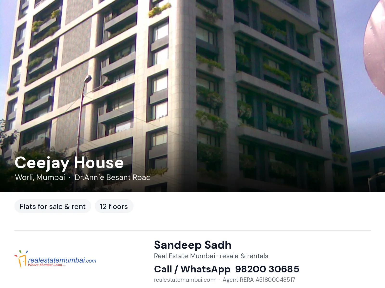 Ceejay House, Worli, Mumbai — flats for sale & rent | Real Estate Mumbai, Sandeep Sadh 98200 30685