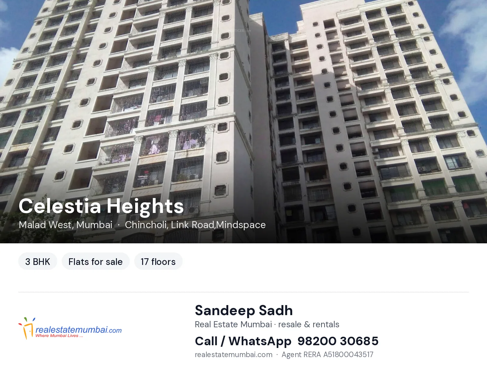 Celestia Heights, Malad West, Mumbai — 3 BHK flats for sale | Real Estate Mumbai, Sandeep Sadh 98200 30685