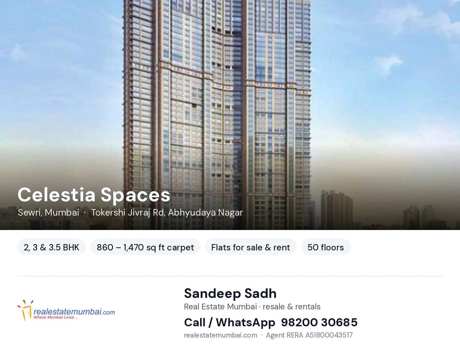 Celestia Spaces, Sewri, Mumbai — 2, 3 & 3.5 BHK flats for sale & rent | Real Estate Mumbai, Sandeep Sadh 98200 30685