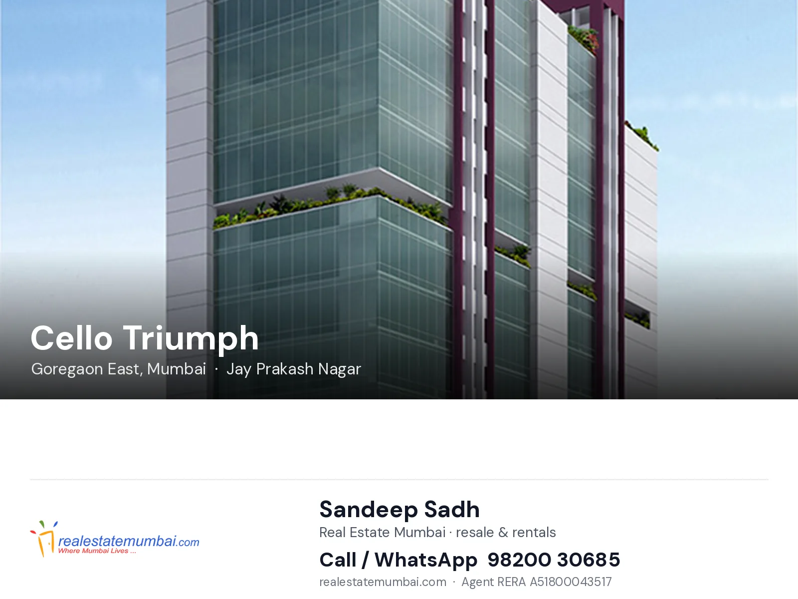 Cello Triumph, Goregaon East, Mumbai — flats | Real Estate Mumbai, Sandeep Sadh 98200 30685