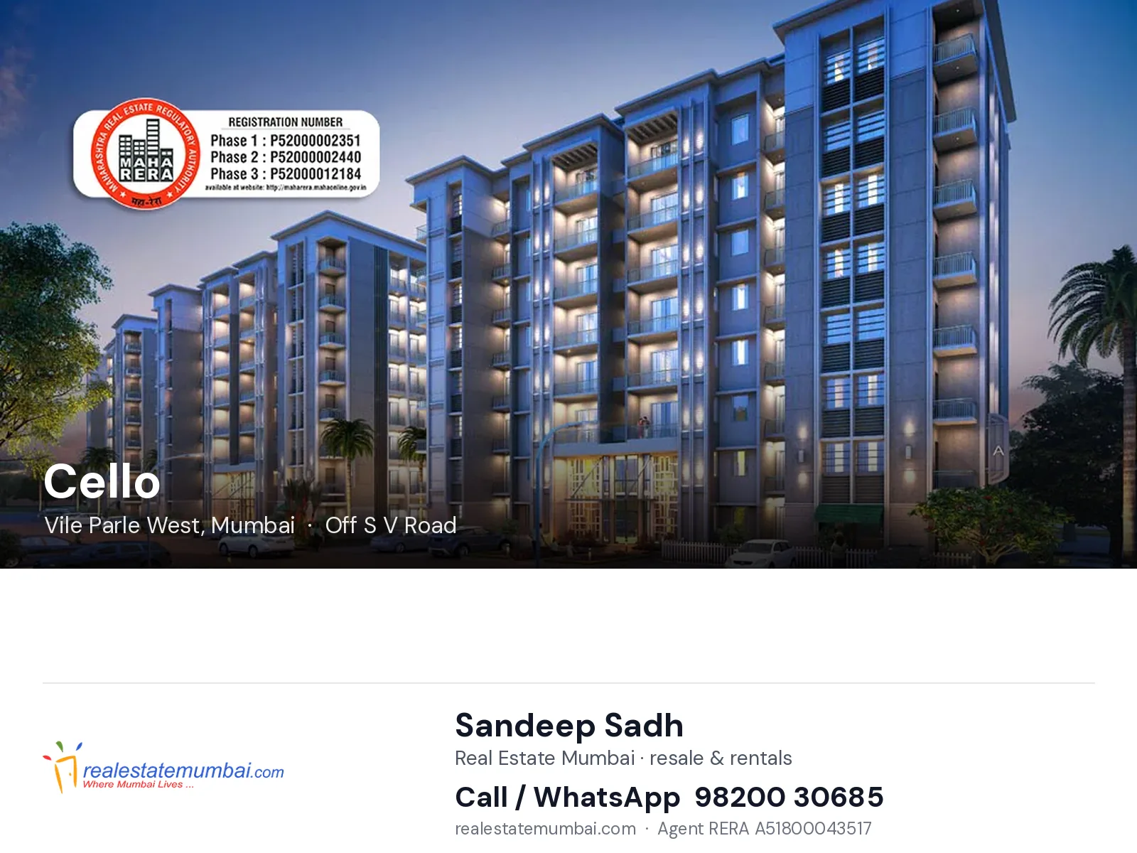 Cello, Vile Parle West, Mumbai — flats | Real Estate Mumbai, Sandeep Sadh 98200 30685