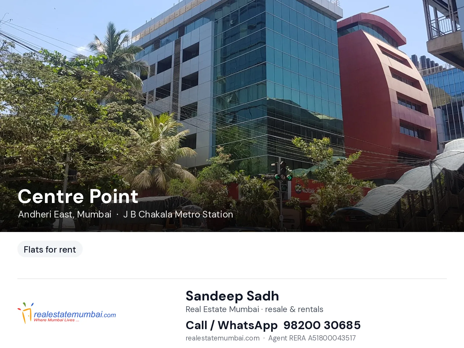 Centre Point, Andheri East, Mumbai — flats for rent | Real Estate Mumbai, Sandeep Sadh 98200 30685