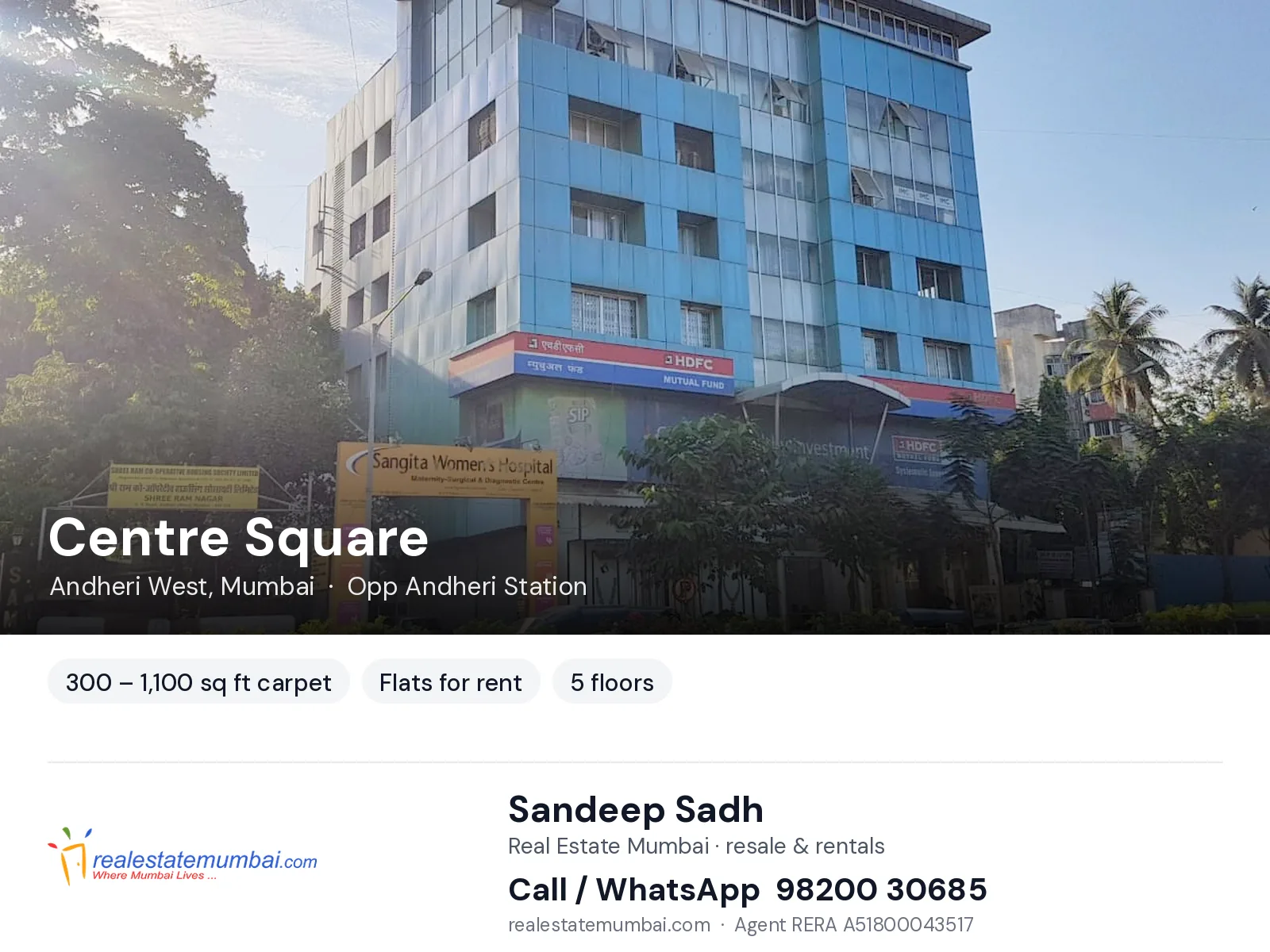 Centre Square, Andheri West, Mumbai — flats for rent | Real Estate Mumbai, Sandeep Sadh 98200 30685