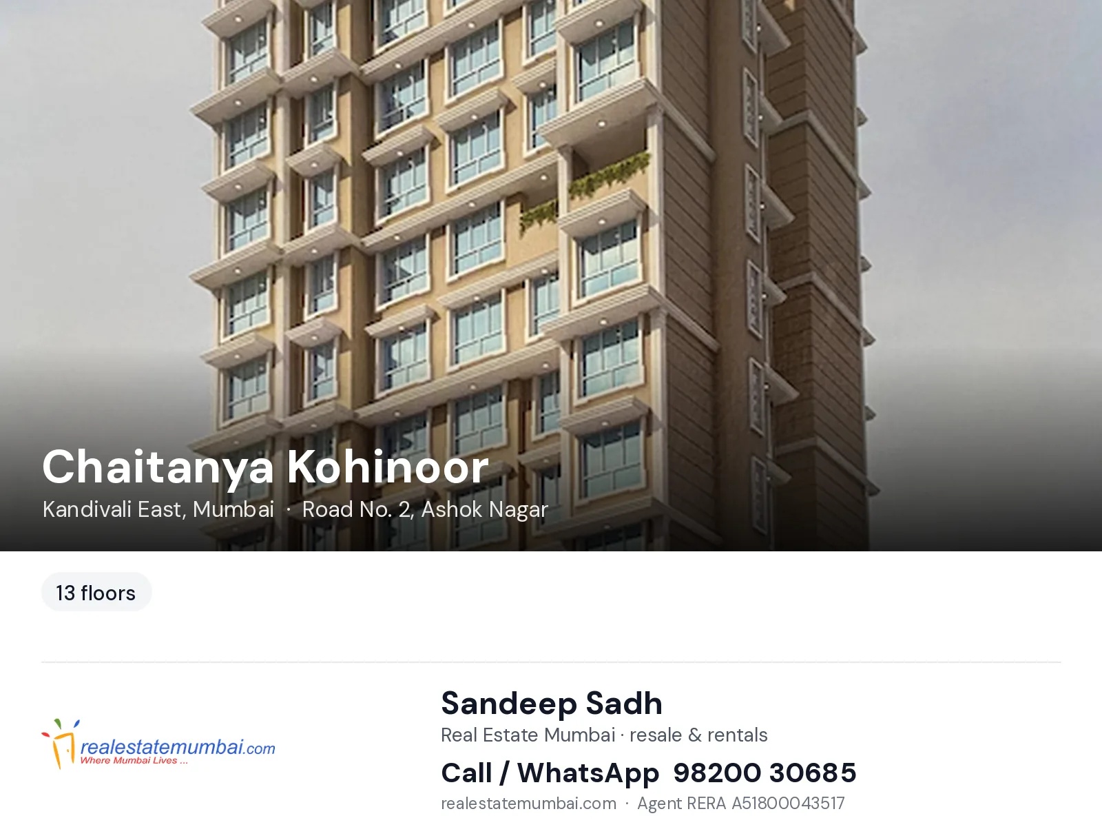 Chaitanya Kohinoor, Kandivali East, Mumbai — flats | Real Estate Mumbai, Sandeep Sadh 98200 30685