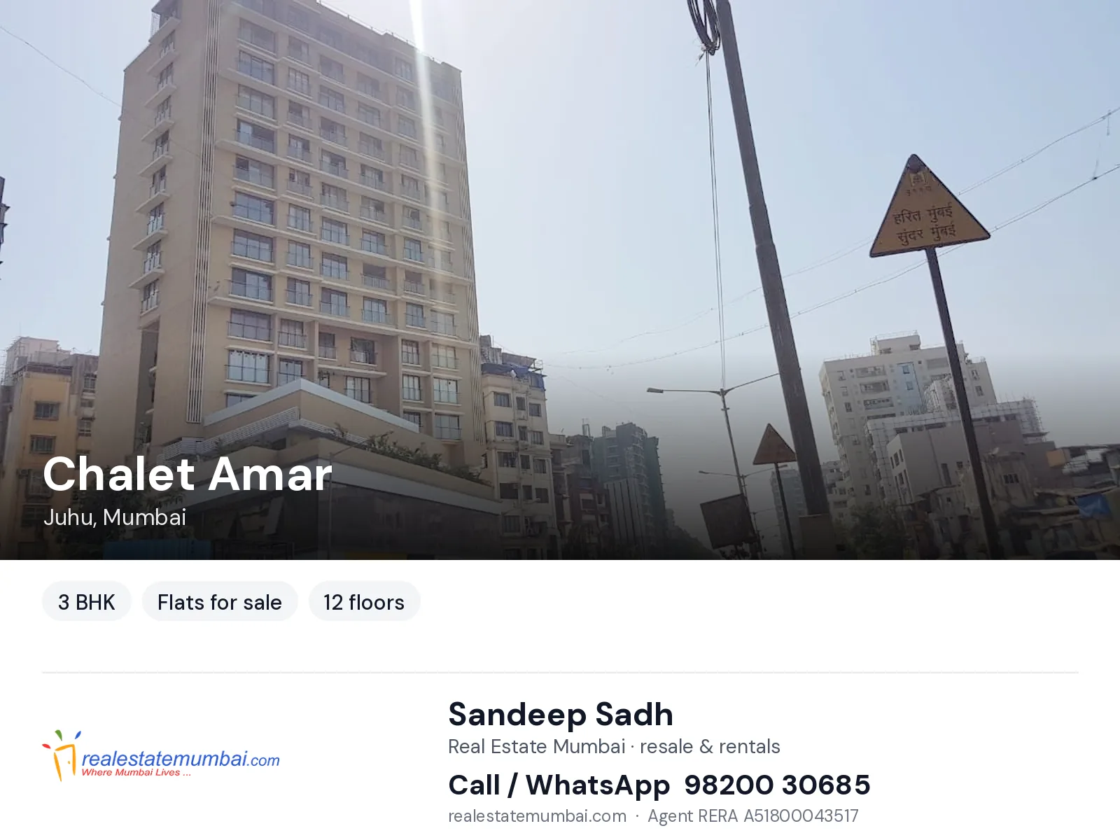Chalet Amar, Juhu, Mumbai — 3 BHK flats for sale | Real Estate Mumbai, Sandeep Sadh 98200 30685