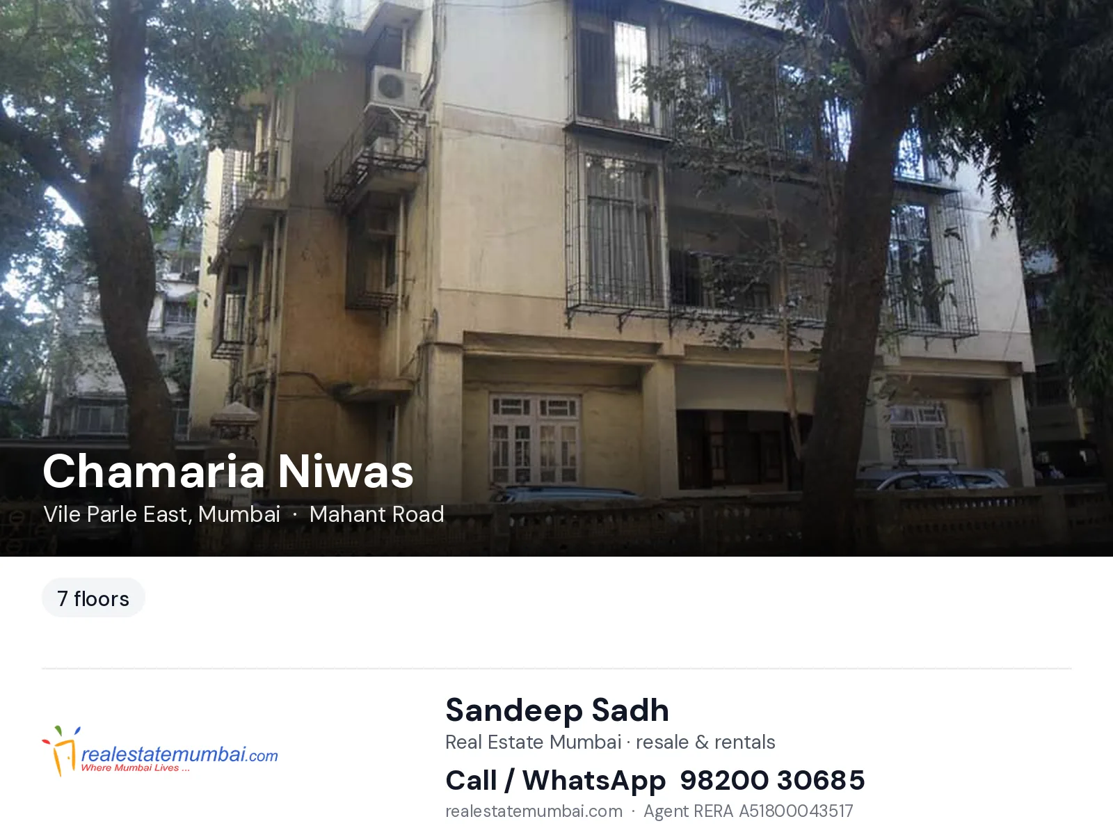 Chamaria Niwas, Vile Parle East, Mumbai — flats | Real Estate Mumbai, Sandeep Sadh 98200 30685