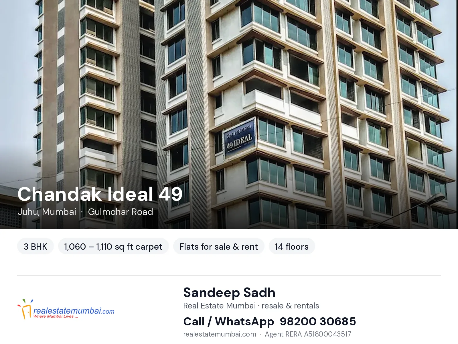 Chandak Ideal 49, Juhu, Mumbai — 3 BHK flats for sale & rent | Real Estate Mumbai, Sandeep Sadh 98200 30685