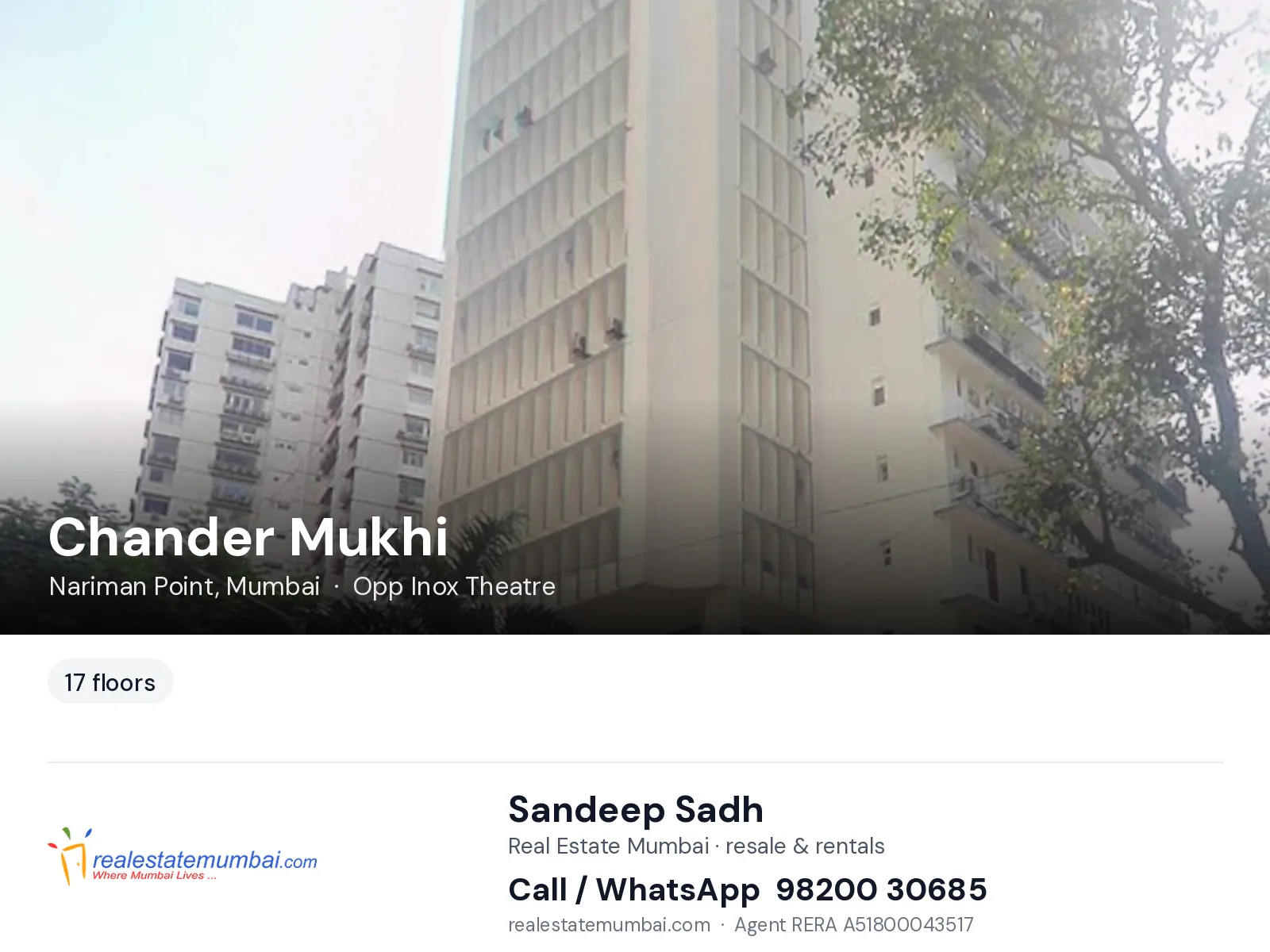 Chander Mukhi, Nariman Point, Mumbai — flats | Real Estate Mumbai, Sandeep Sadh 98200 30685