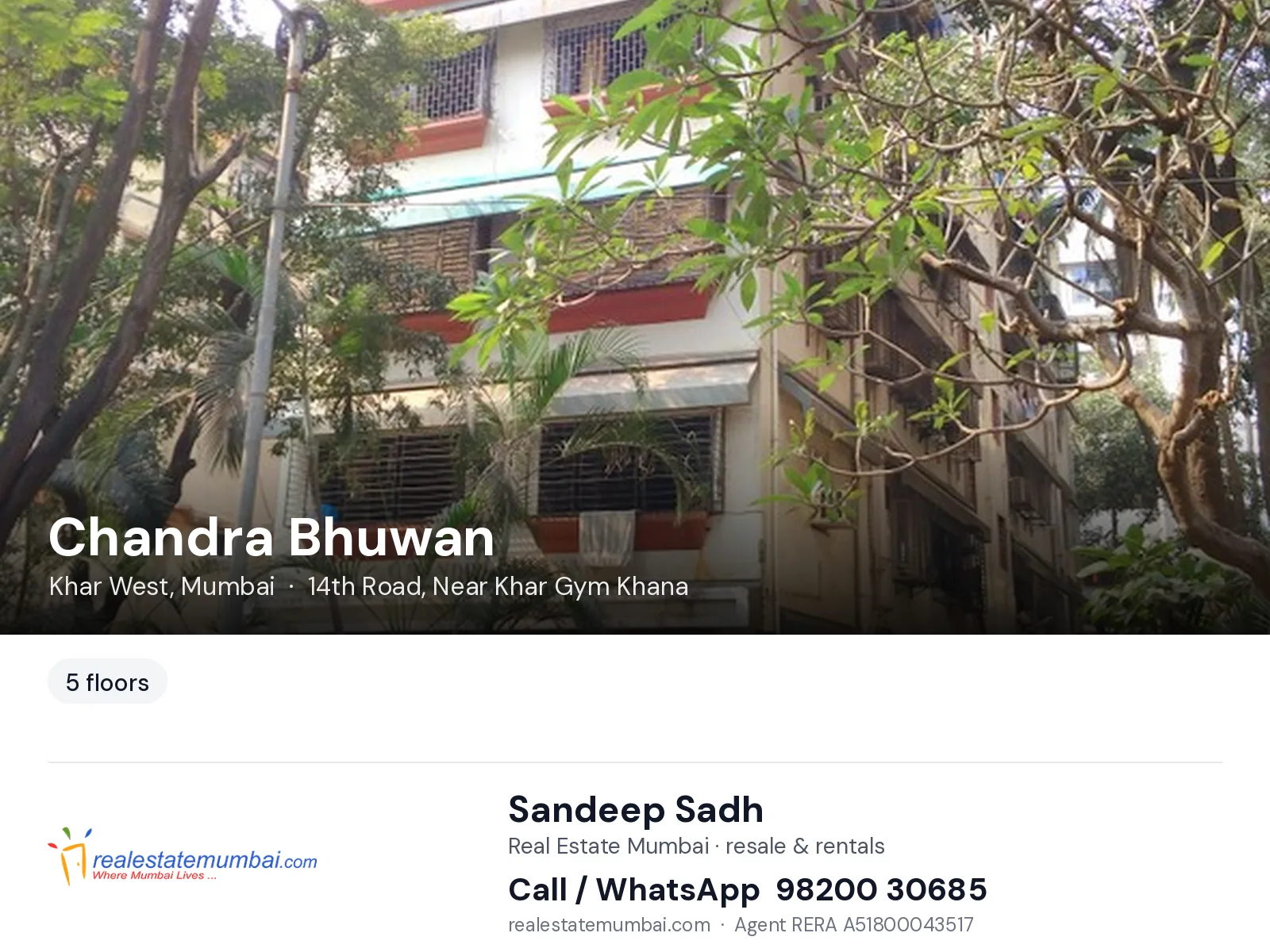 Chandra Bhuwan, Khar West, Mumbai — flats | Real Estate Mumbai, Sandeep Sadh 98200 30685