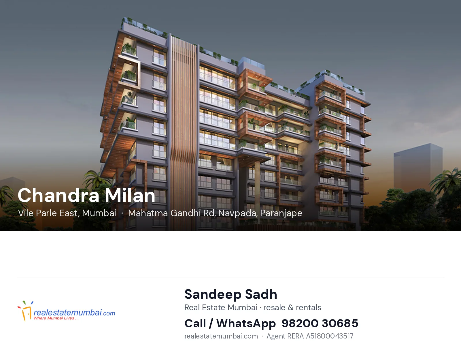 Chandra Milan, Vile Parle East, Mumbai — flats | Real Estate Mumbai, Sandeep Sadh 98200 30685