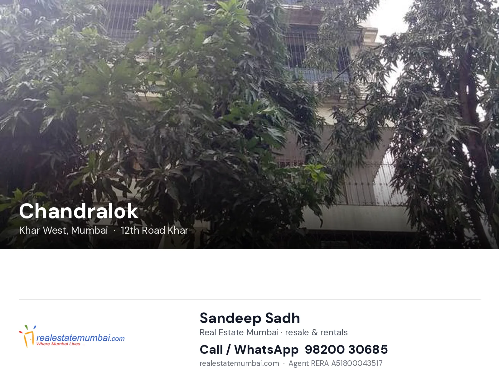 Chandralok, Khar West, Mumbai — flats | Real Estate Mumbai, Sandeep Sadh 98200 30685
