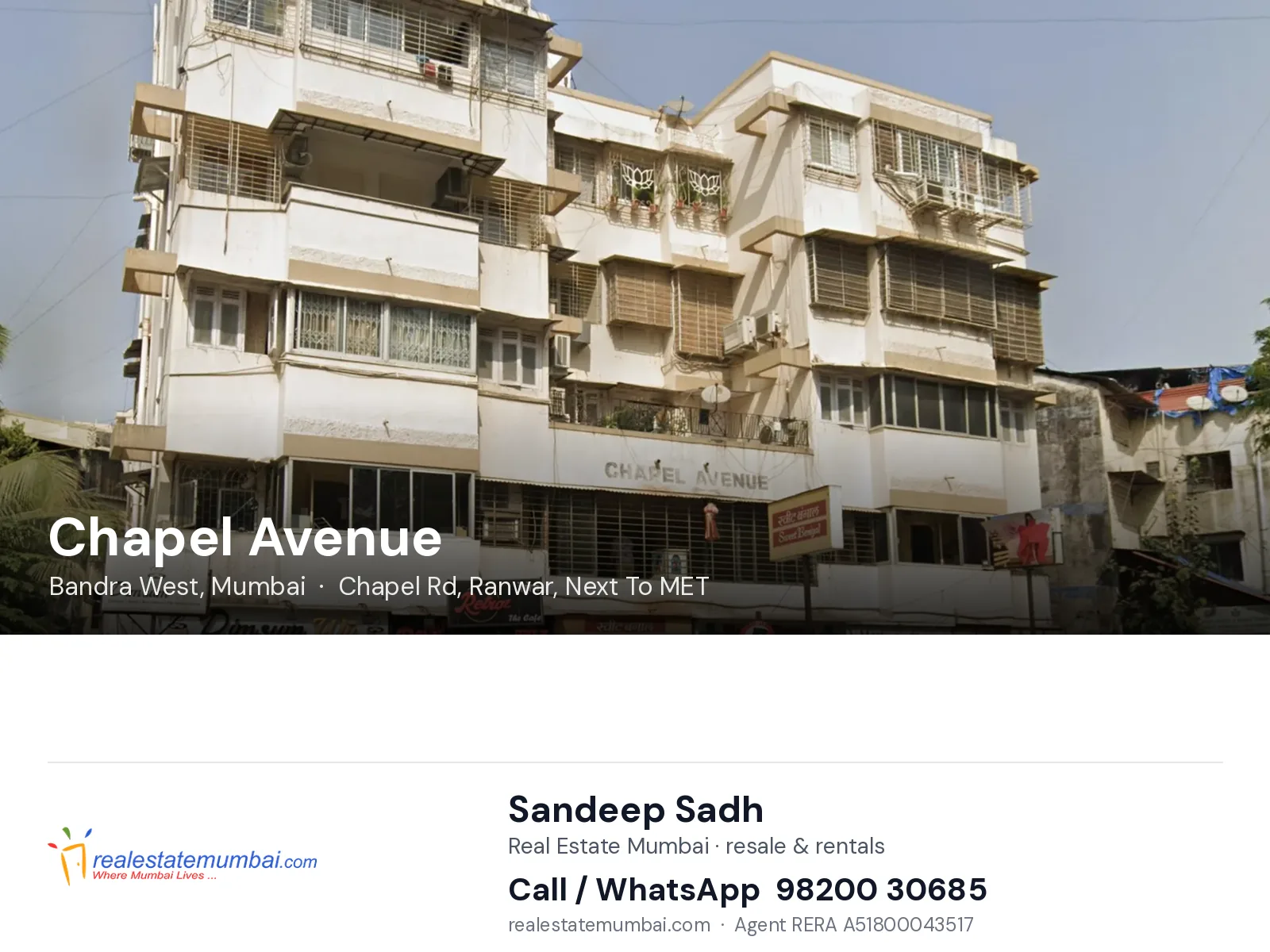 Chapel Avenue, Bandra West, Mumbai — flats | Real Estate Mumbai, Sandeep Sadh 98200 30685