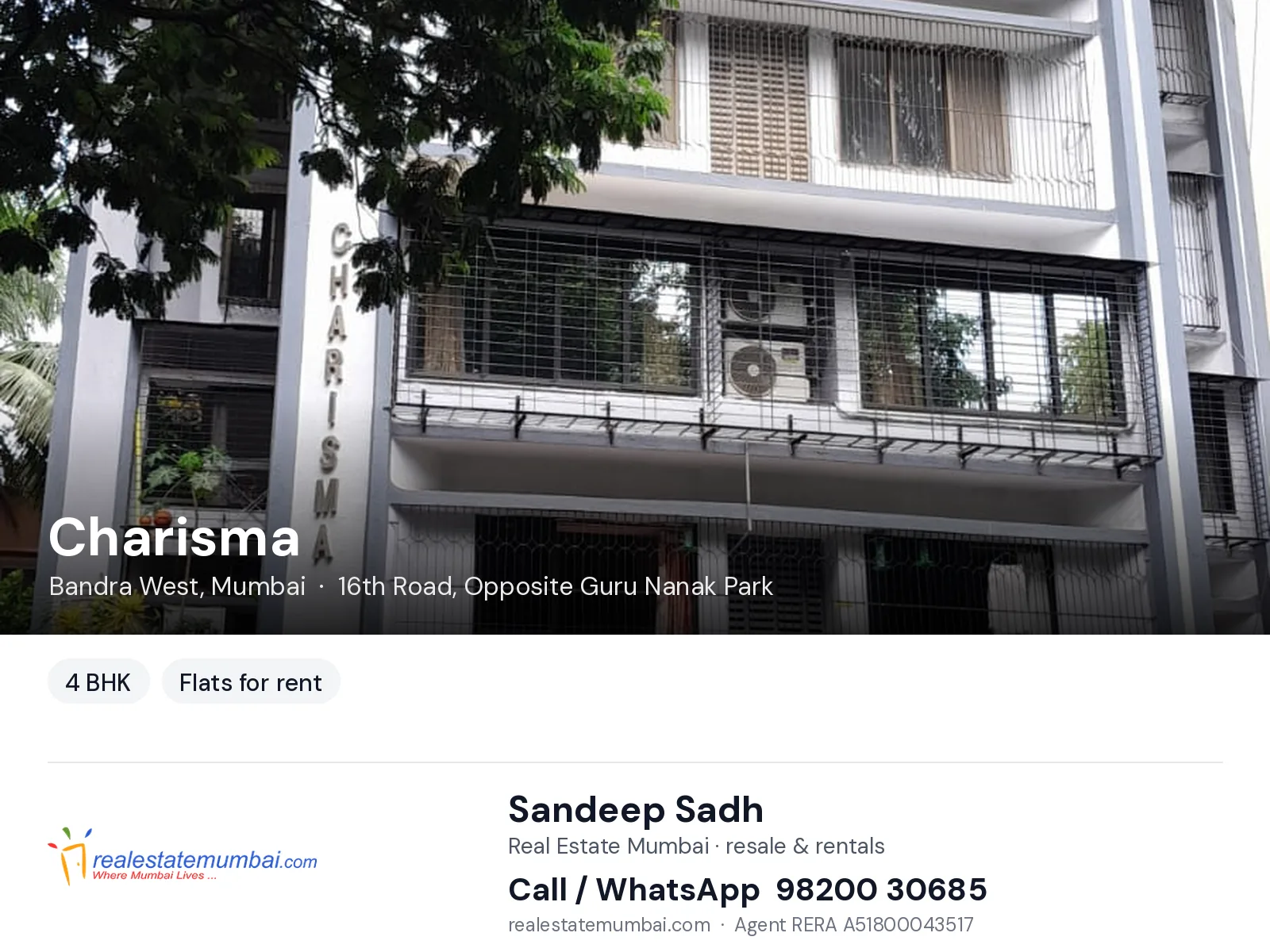 Charisma, Bandra West, Mumbai — 4 BHK flats for rent | Real Estate Mumbai, Sandeep Sadh 98200 30685