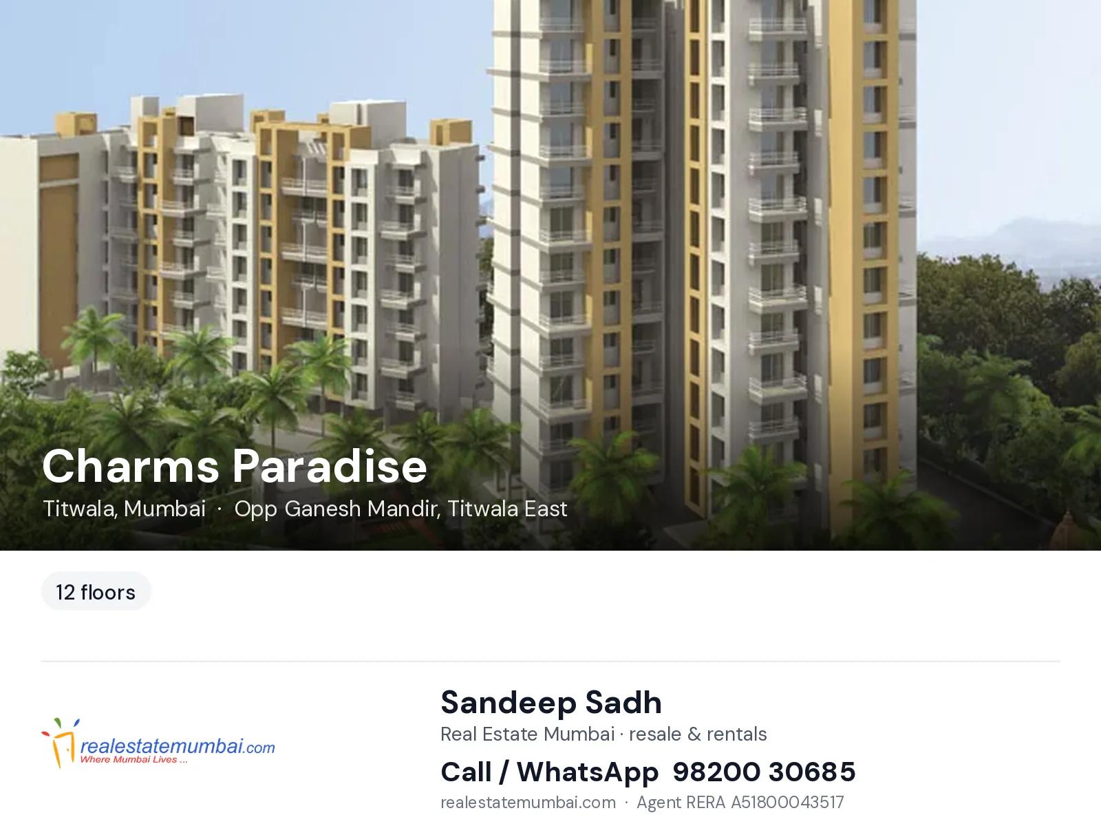 Charms Paradise, Titwala, Mumbai — flats | Real Estate Mumbai, Sandeep Sadh 98200 30685