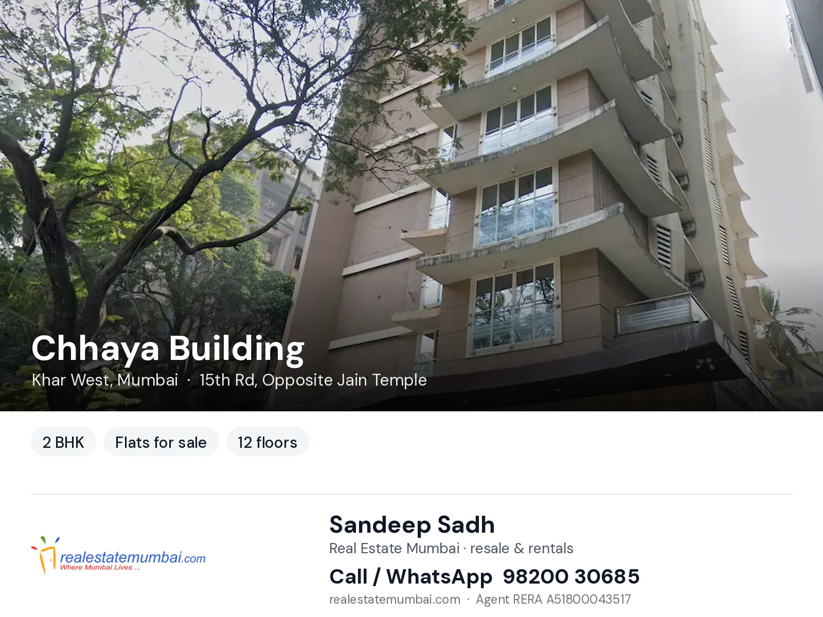 Chhaya Building, Khar West, Mumbai — 2 BHK flats for sale | Real Estate Mumbai, Sandeep Sadh 98200 30685