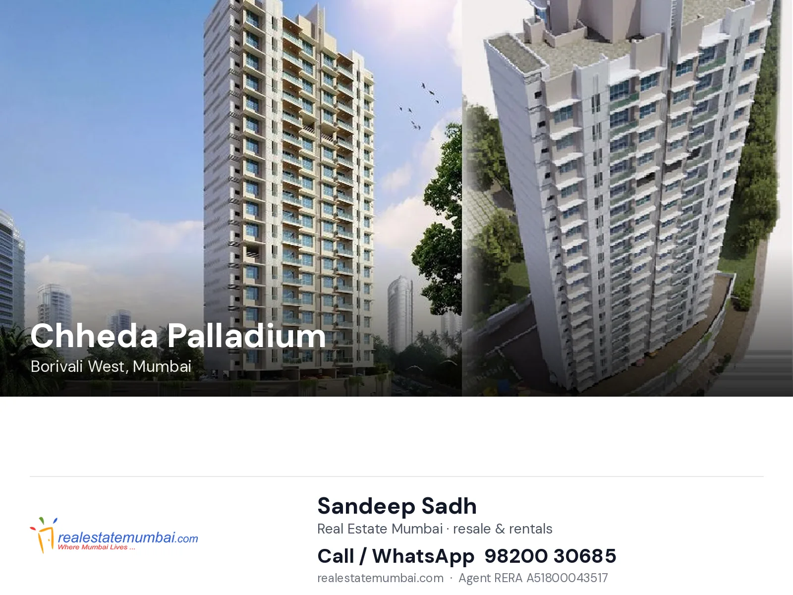 Chheda Palladium, Borivali West, Mumbai — flats | Real Estate Mumbai, Sandeep Sadh 98200 30685