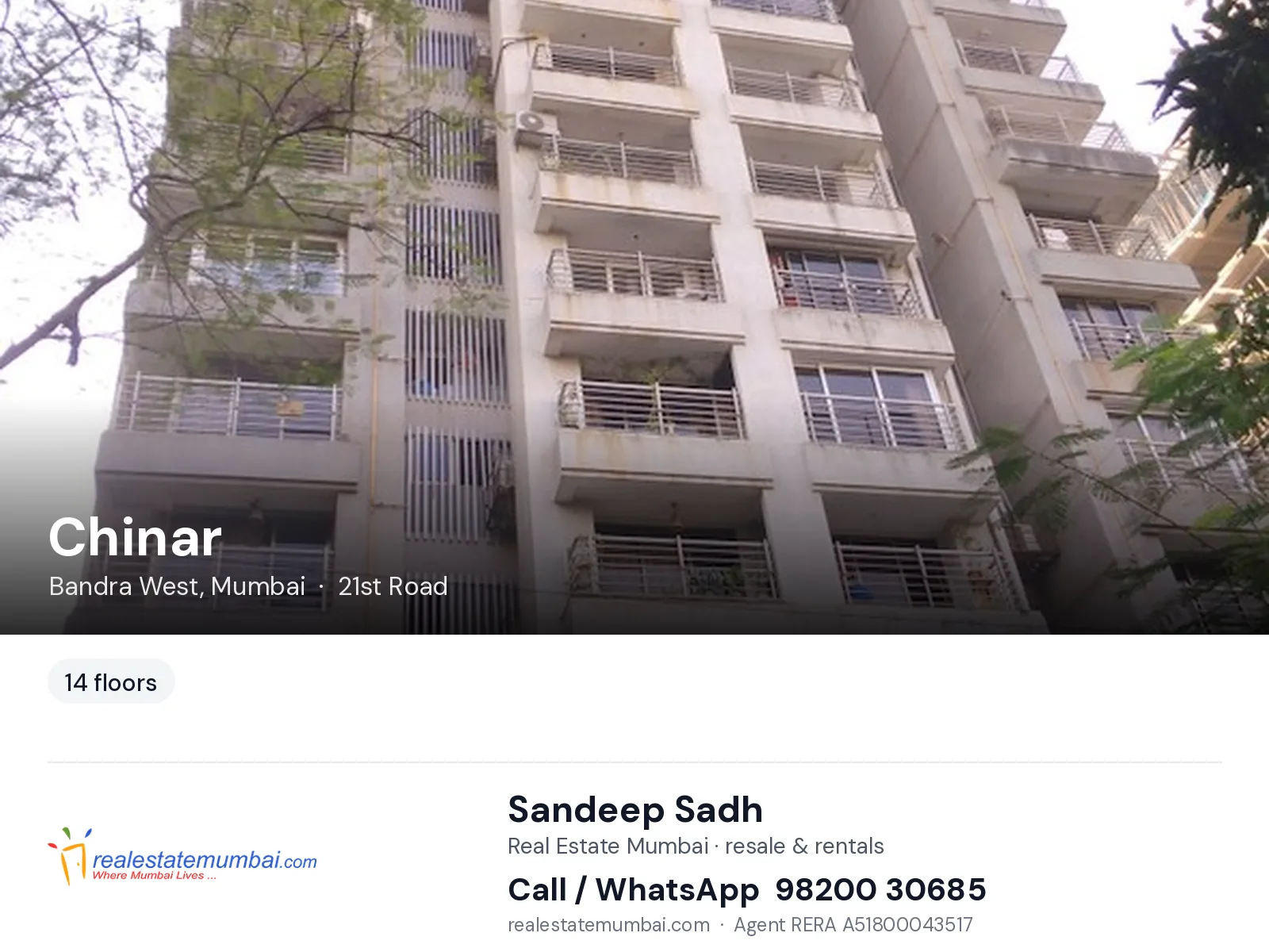 Chinar, Bandra West, Mumbai — flats | Real Estate Mumbai, Sandeep Sadh 98200 30685