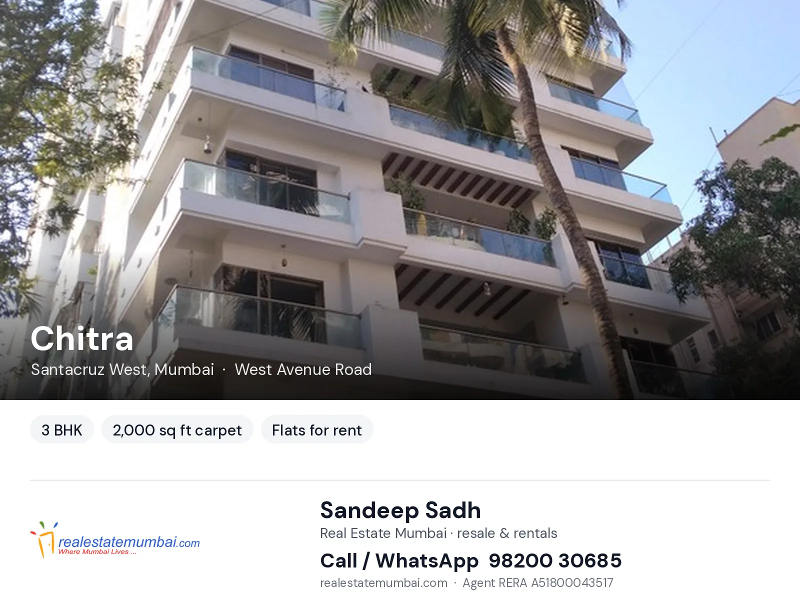 Chitra, Santacruz West, Mumbai — 3 BHK flats for rent | Real Estate Mumbai, Sandeep Sadh 98200 30685
