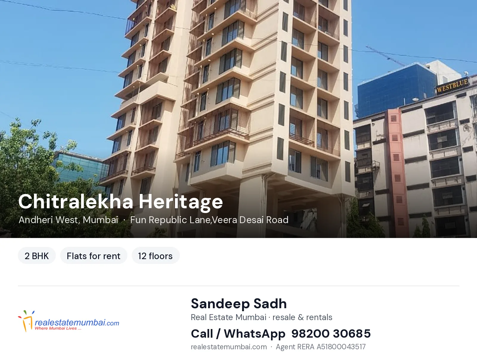 Chitralekha Heritage, Andheri West, Mumbai — 2 BHK flats for rent | Real Estate Mumbai, Sandeep Sadh 98200 30685